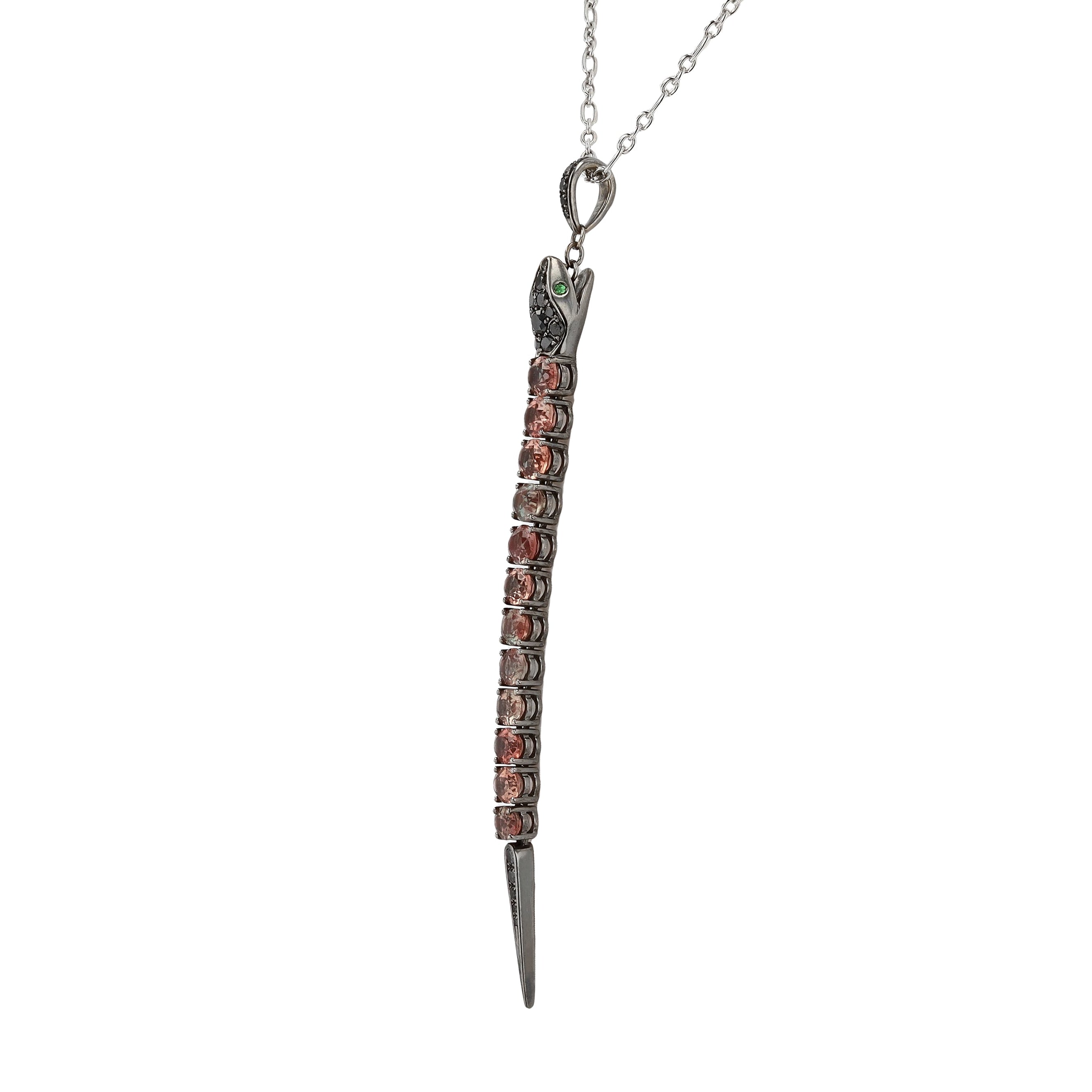 Tourmaline and Black Diamond Snake Pendant