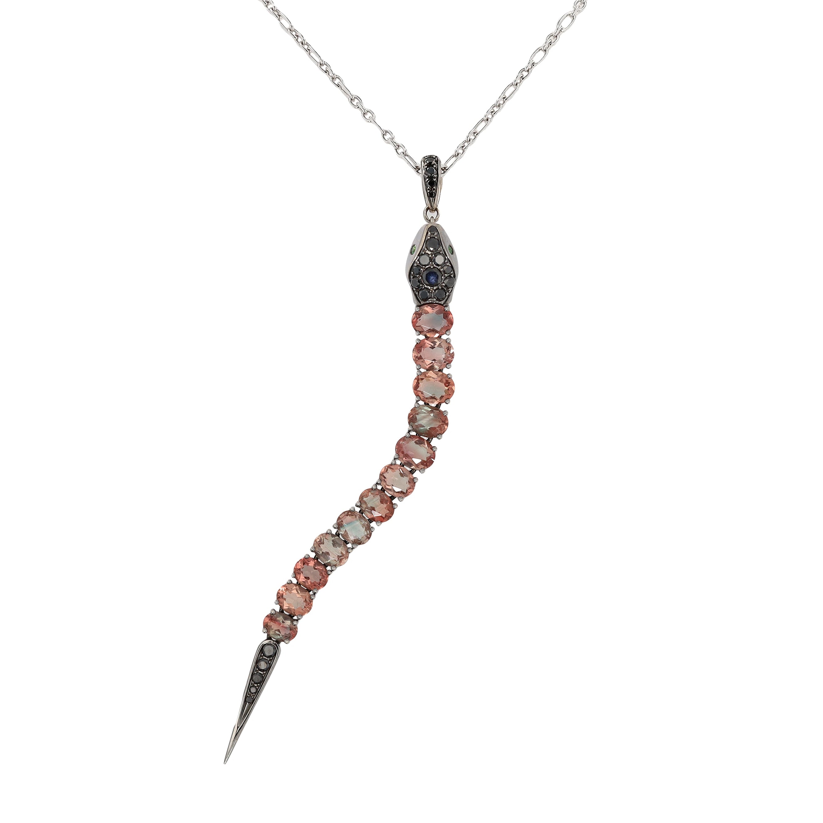 Tourmaline and Black Diamond Snake Pendant