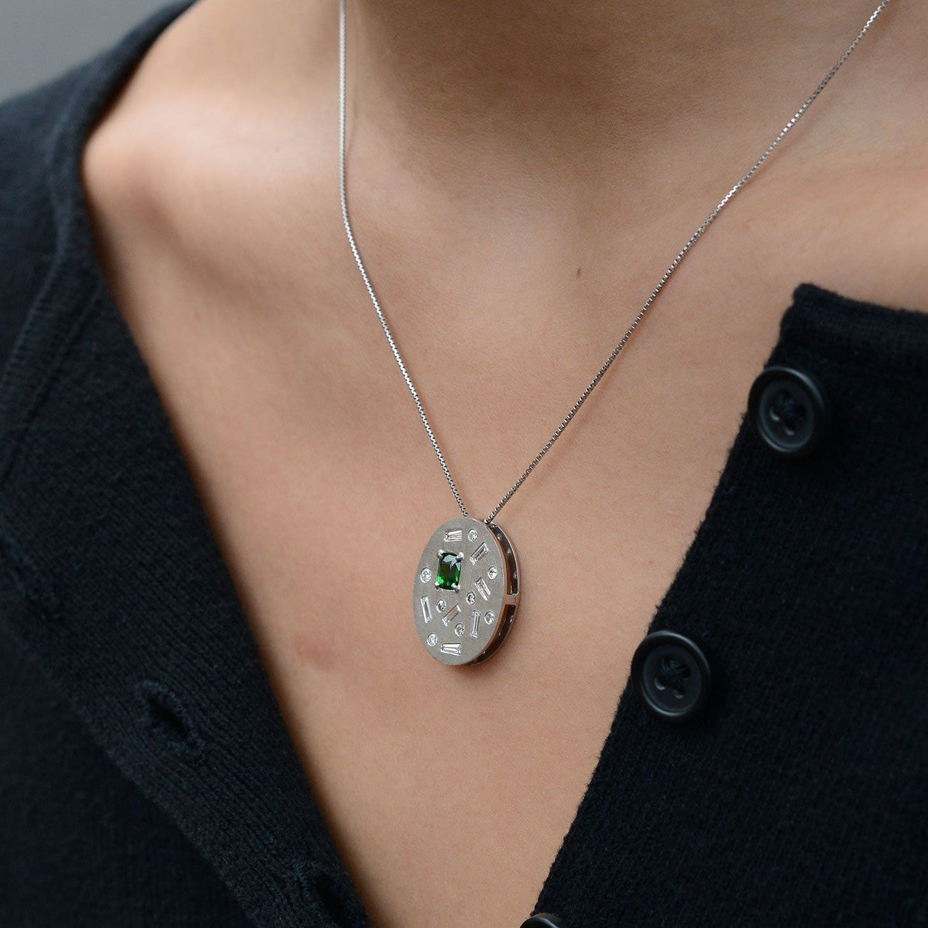 Tsavorite Garnet and Diamond Modernist Necklace