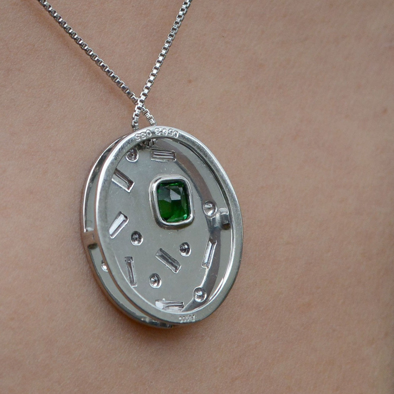 Tsavorite Garnet and Diamond Modernist Necklace