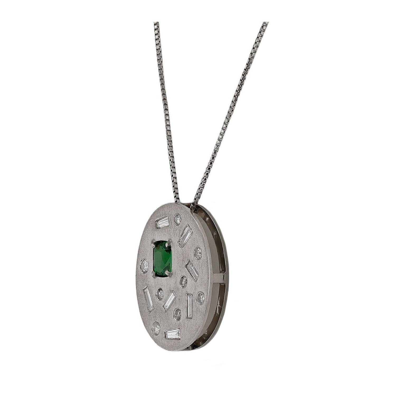 Tsavorite Garnet and Diamond Modernist Necklace