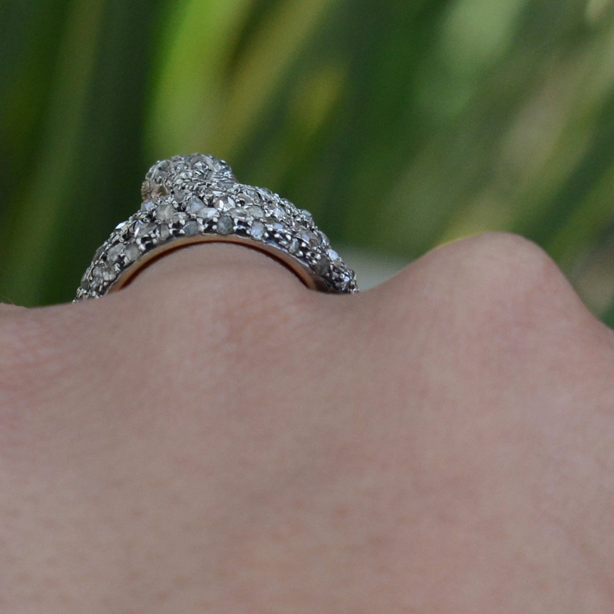 Victorian Antique Rose Cut Diamond Serpent Snake Ring