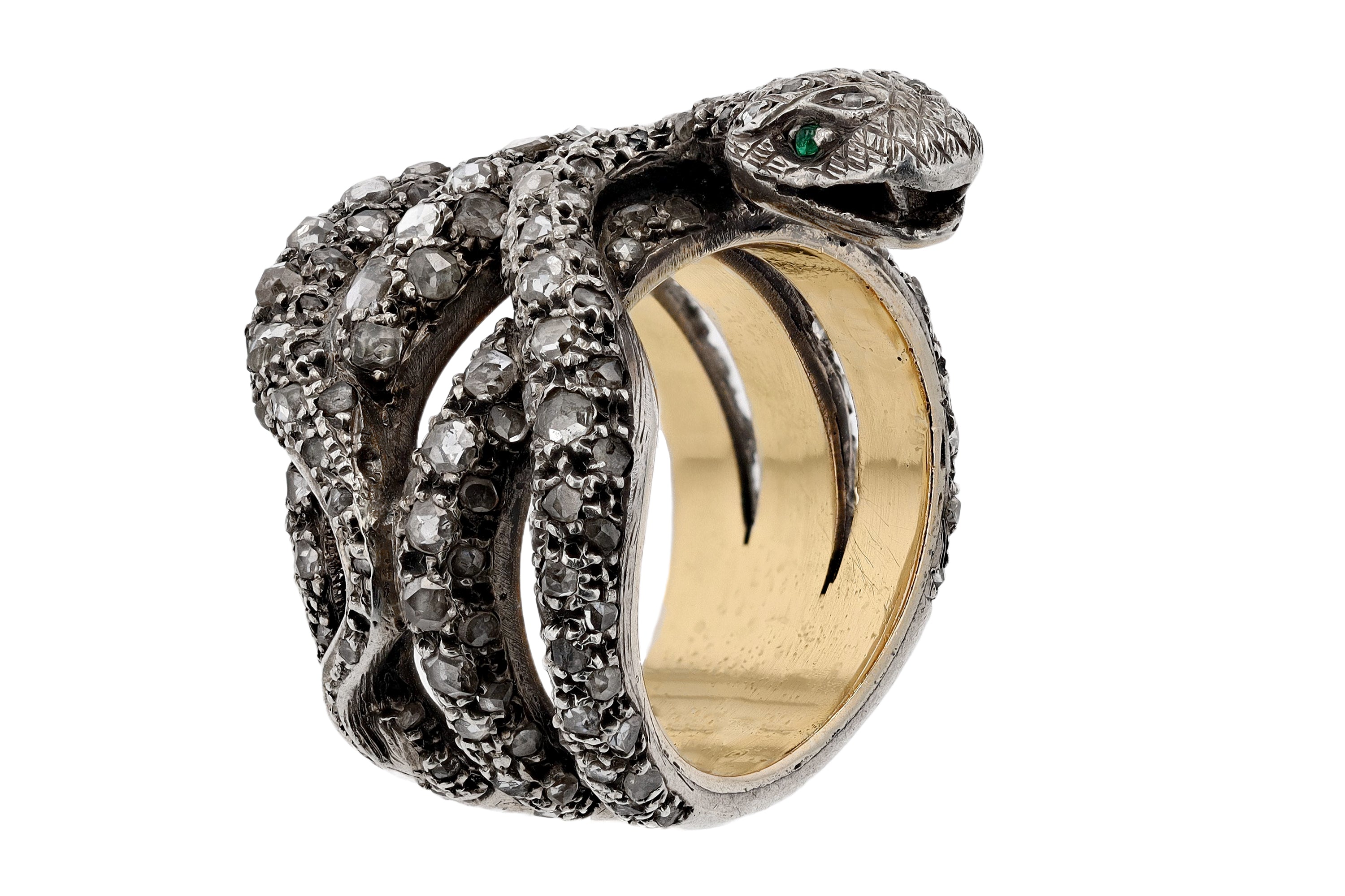 Victorian Antique Rose Cut Diamond Serpent Snake Ring