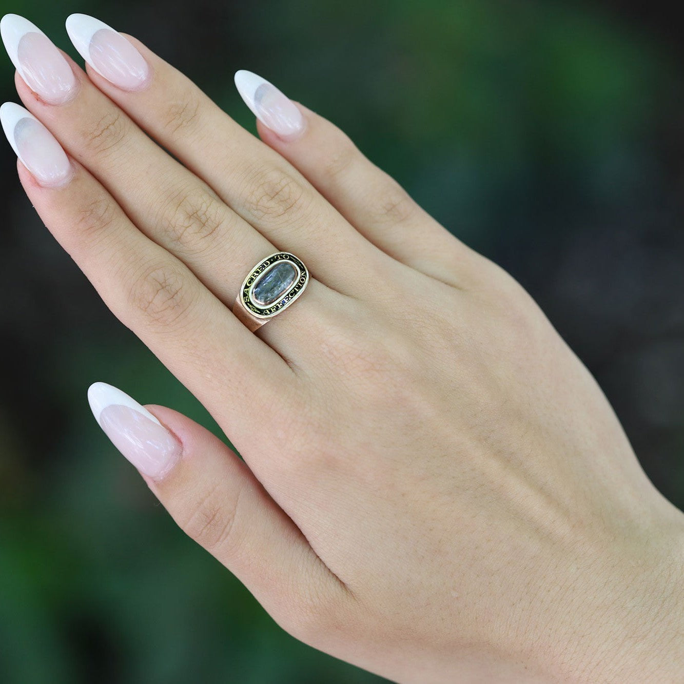 Victorian Hair & Enamel "Sacred to Affection" Mourning Ring