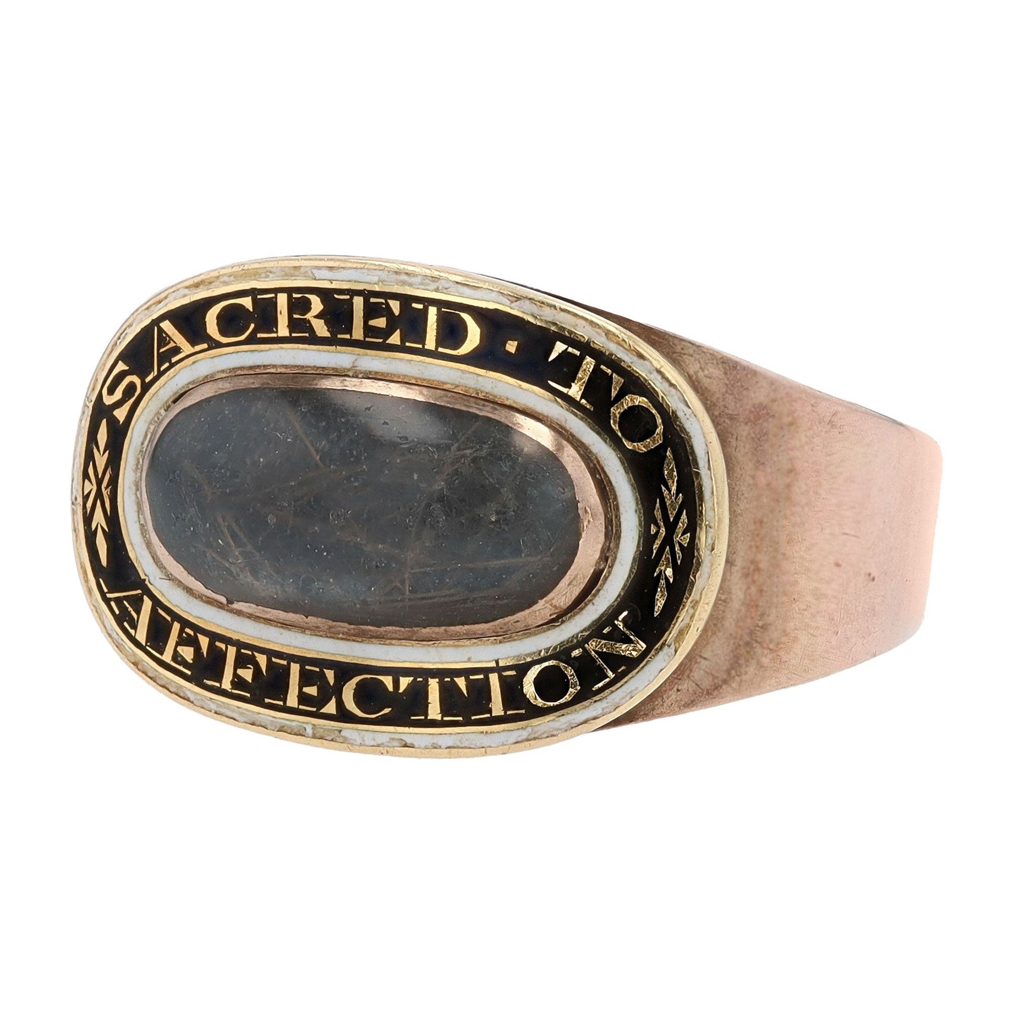 Victorian Hair & Enamel "Sacred to Affection" Mourning Ring