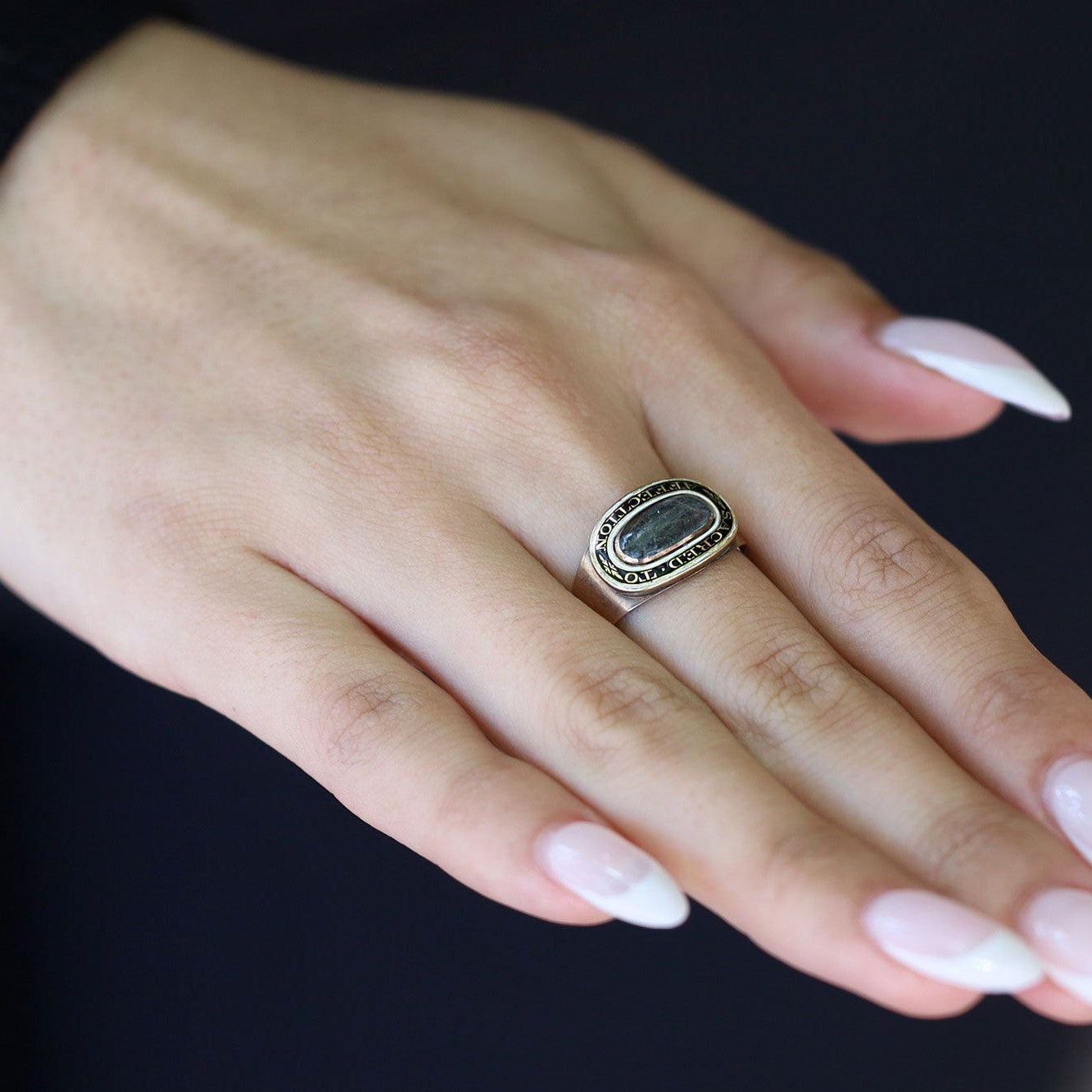 Victorian Hair & Enamel "Sacred to Affection" Mourning Ring