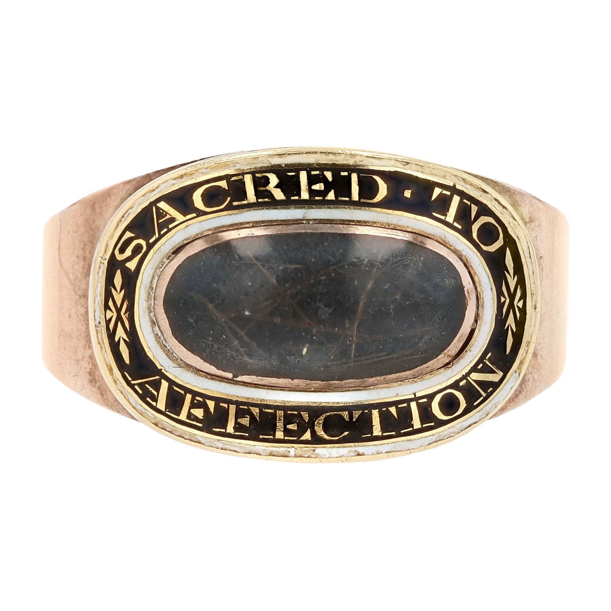 Victorian Hair & Enamel "Sacred to Affection" Mourning Ring
