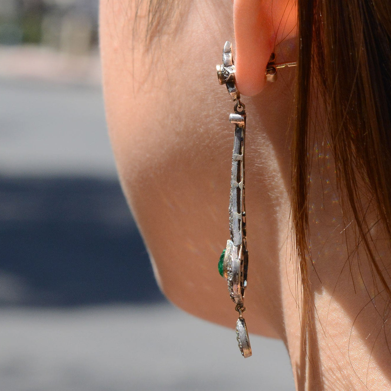 Victorian Revival Diamond and Emerald Chandelier Earrings
