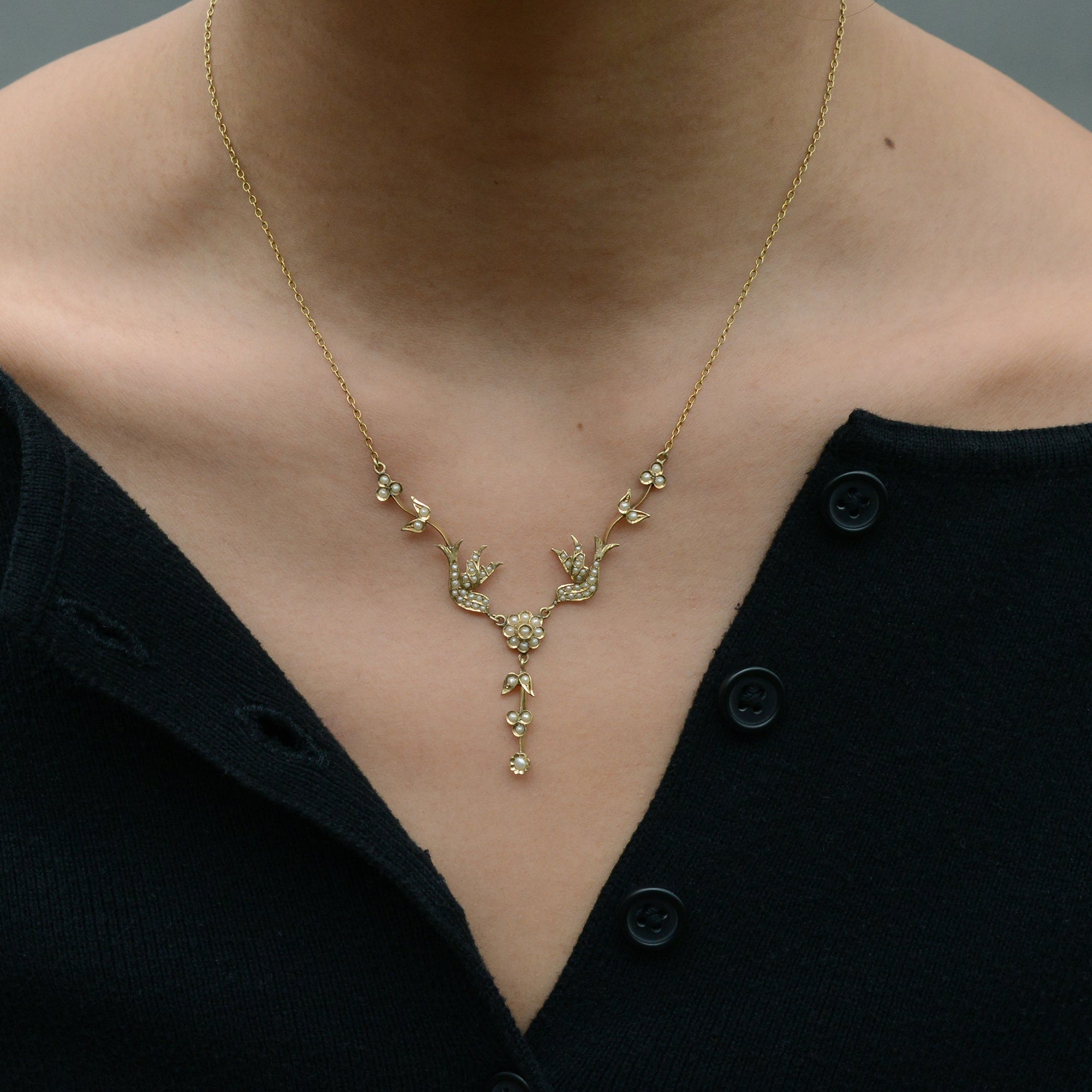 Victorian Seed Pearl Love Birds Necklace