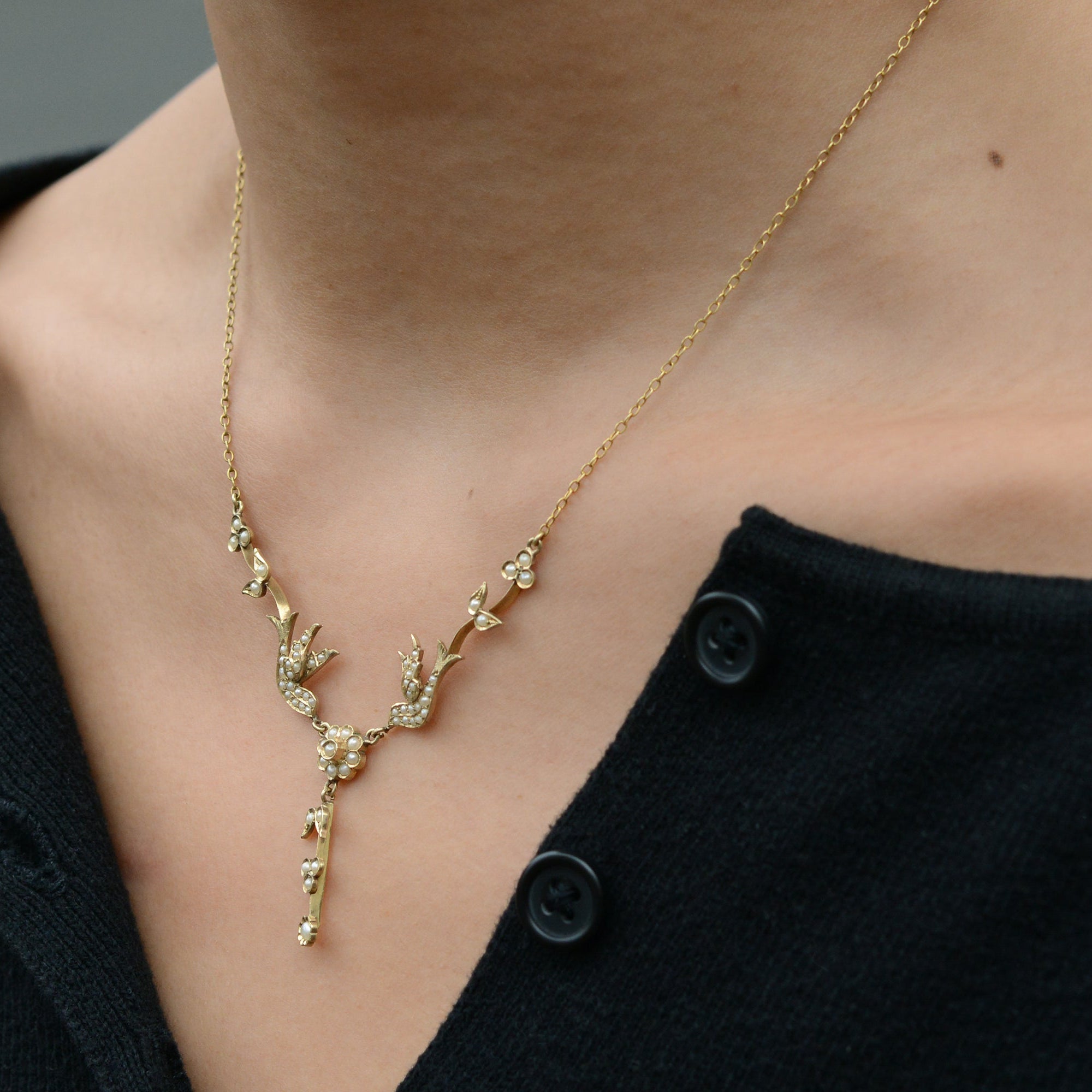 Victorian Seed Pearl Love Birds Necklace