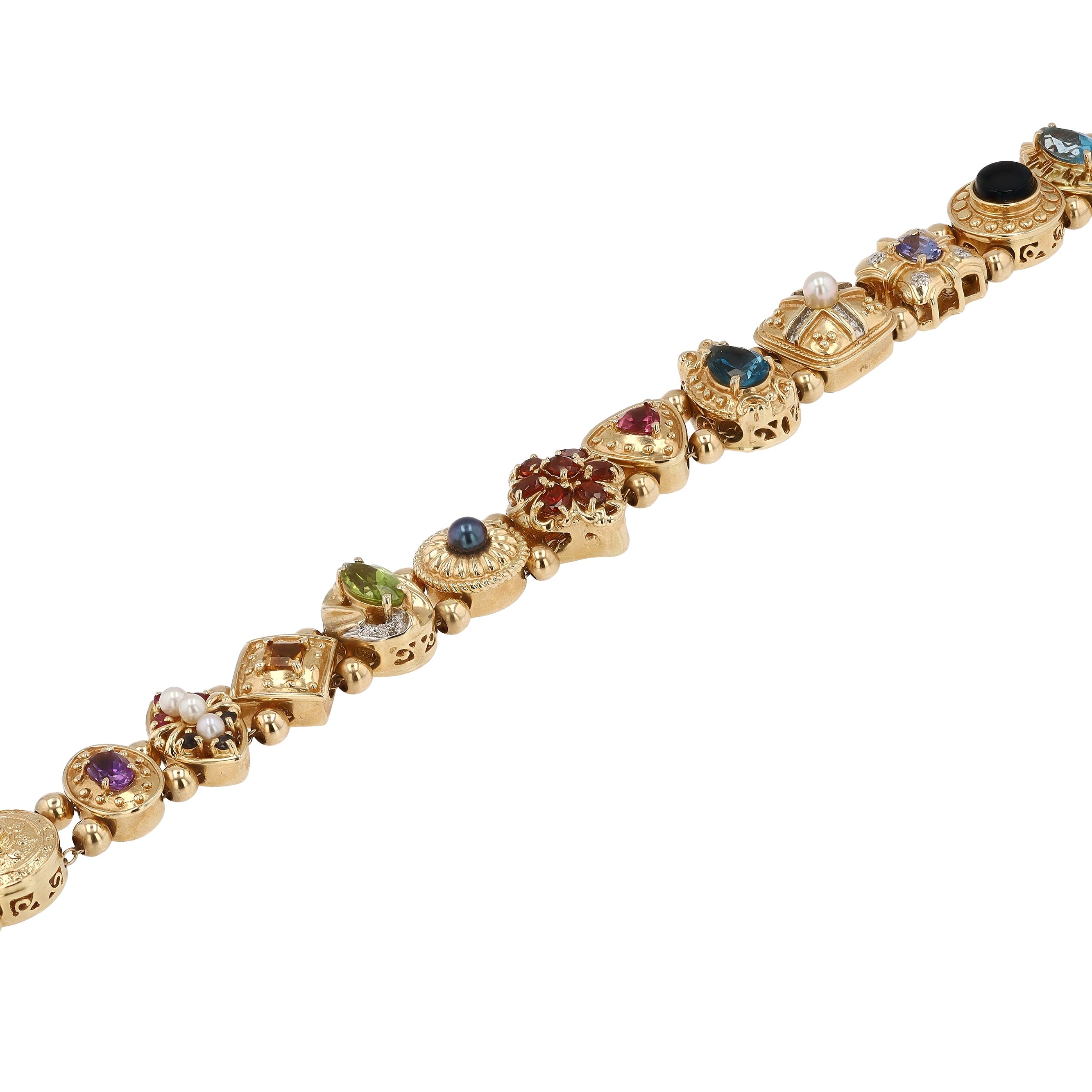 Victorian Style Multi-Gemstone Gold Slide Bracelet