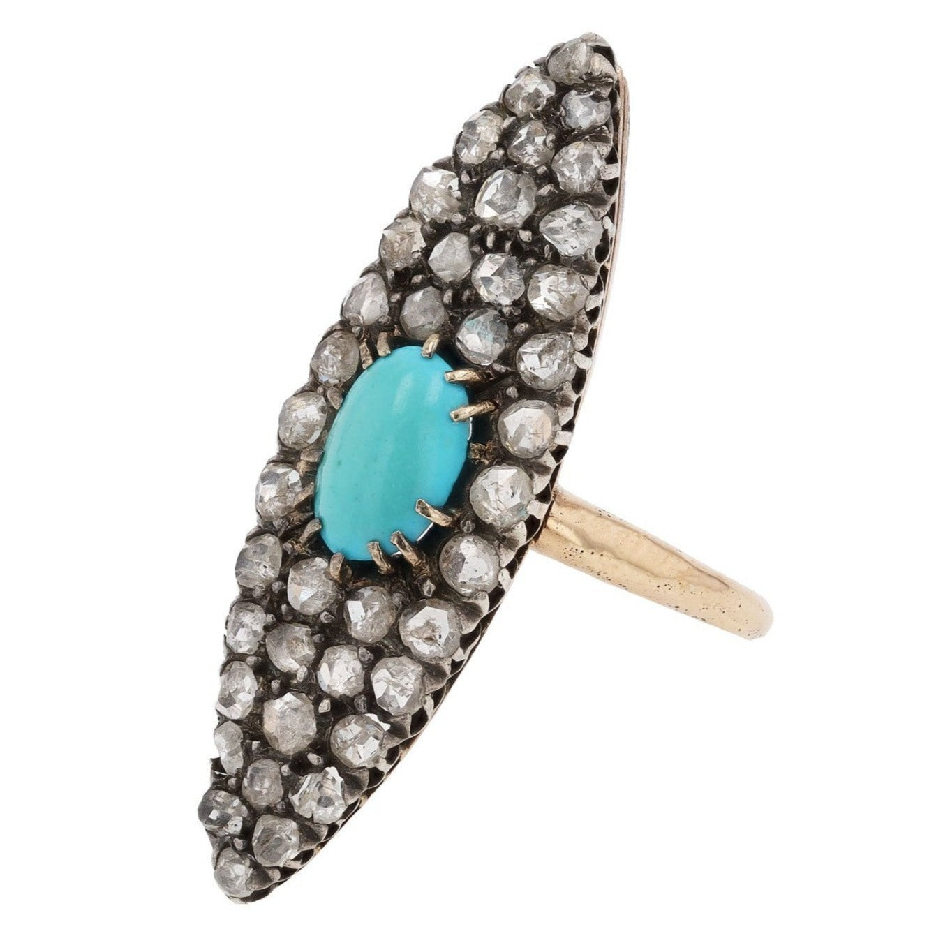 Victorian Vintage Turquoise and Diamond Navette Ring