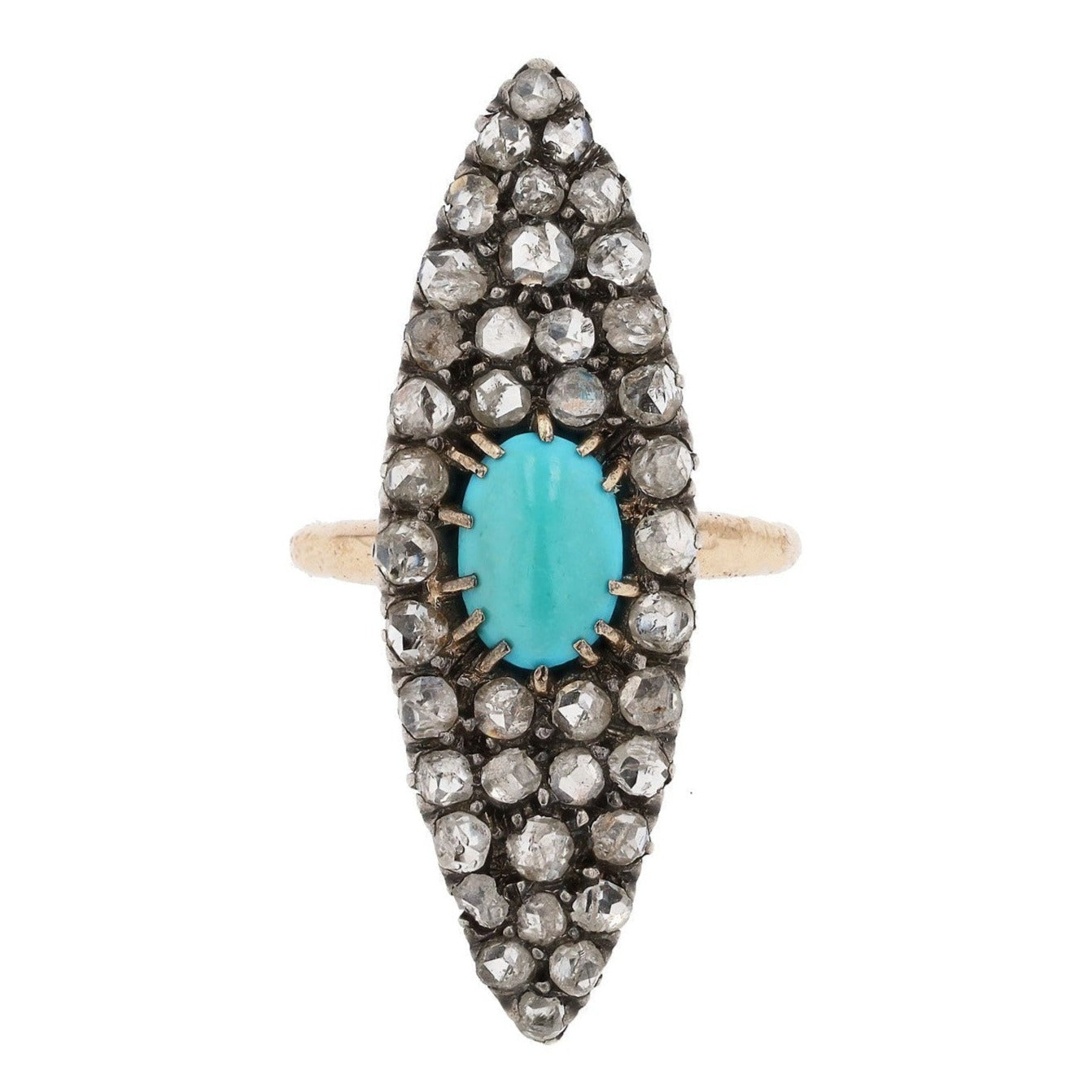 Victorian Vintage Turquoise and Diamond Navette Ring