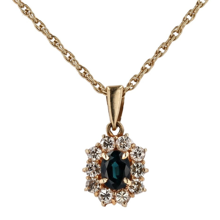 Vintage 0.48 Carat Blue Sapphire and Diamond Halo Necklace