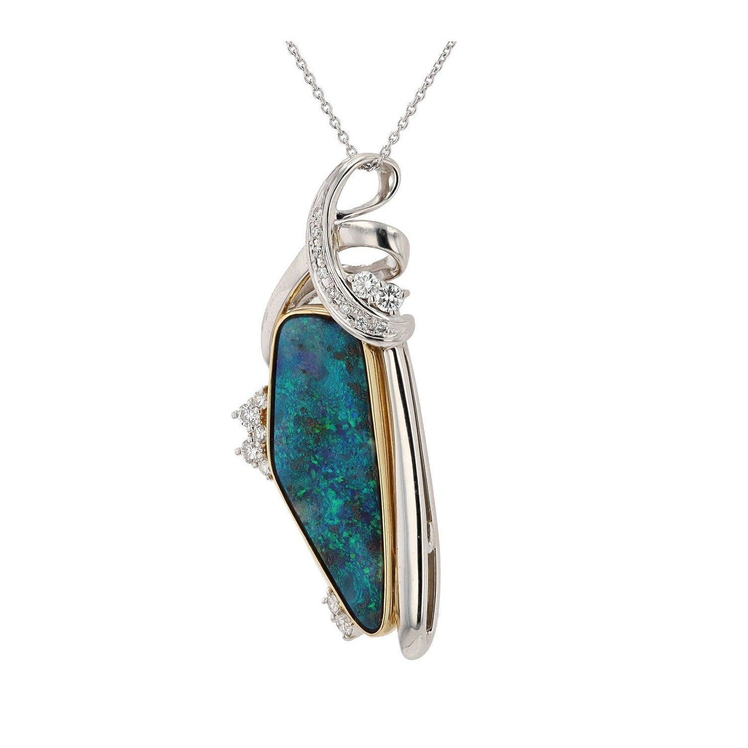 Vintage 10.74 Carat Boulder Opal and Diamond Pendant Necklace