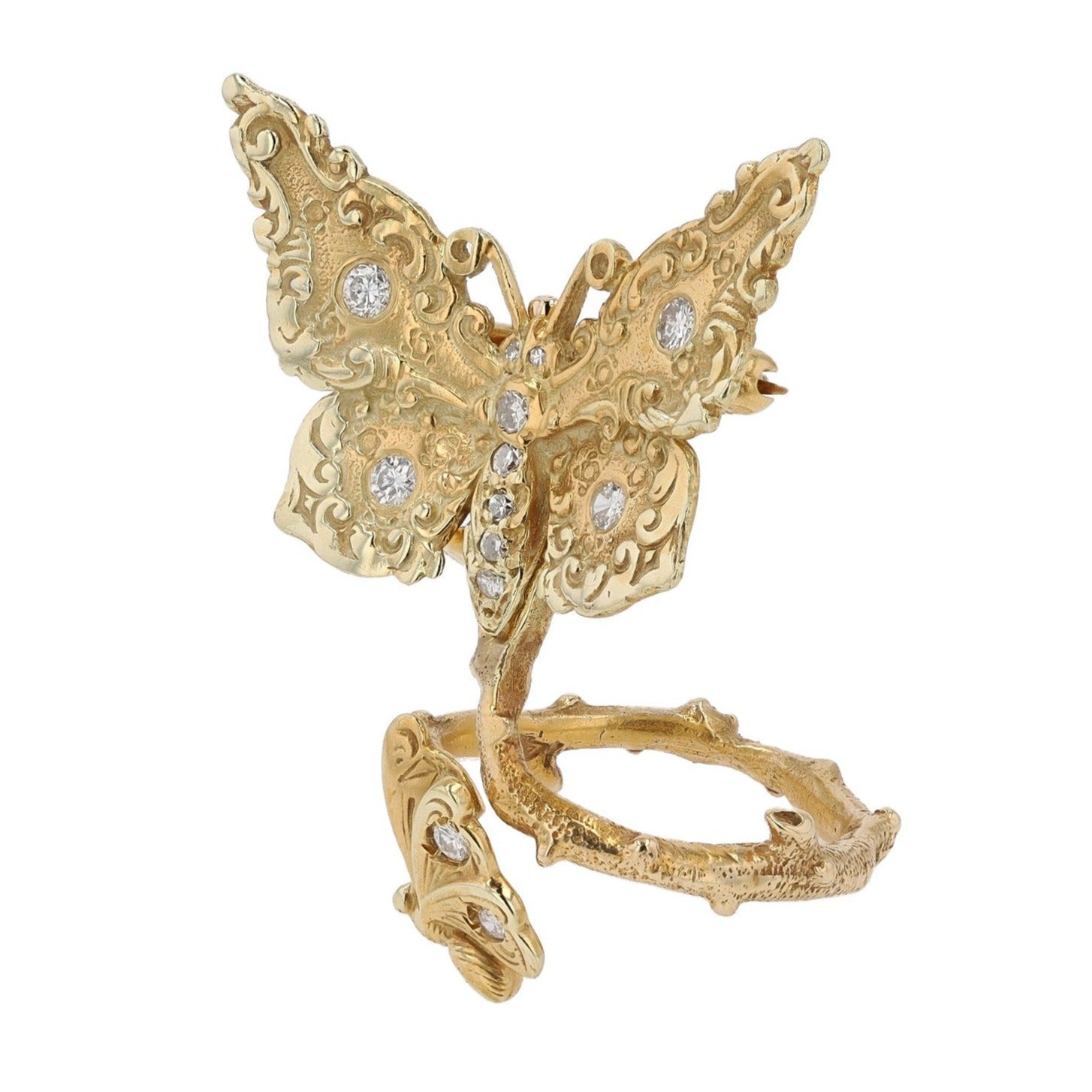 Vintage 14k & Diamond Butterfly Ring with Pin Conversion