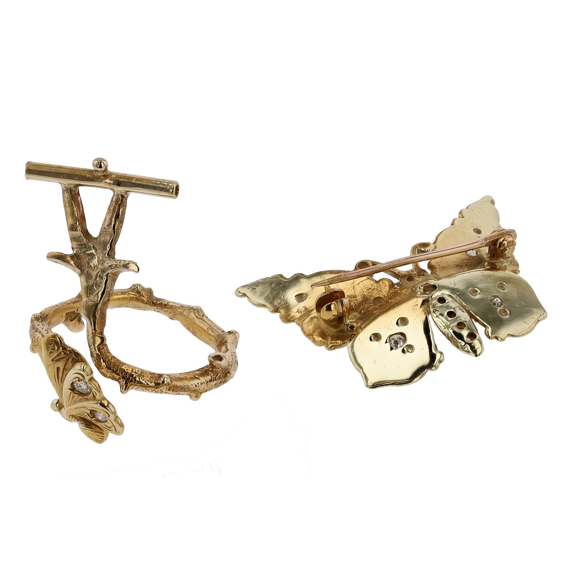 Vintage 14k & Diamond Butterfly Ring with Pin Conversion