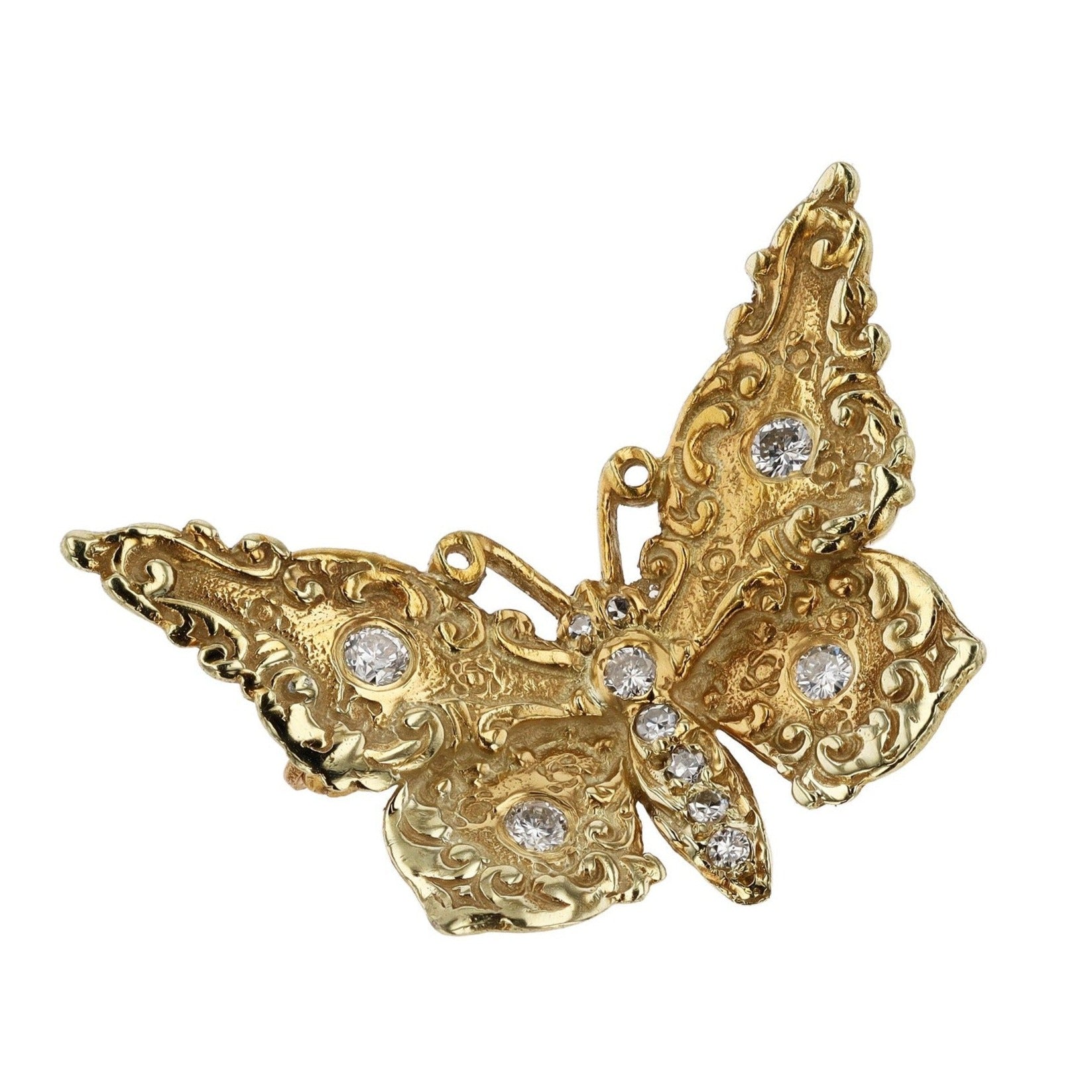 Vintage 14k & Diamond Butterfly Ring with Pin Conversion