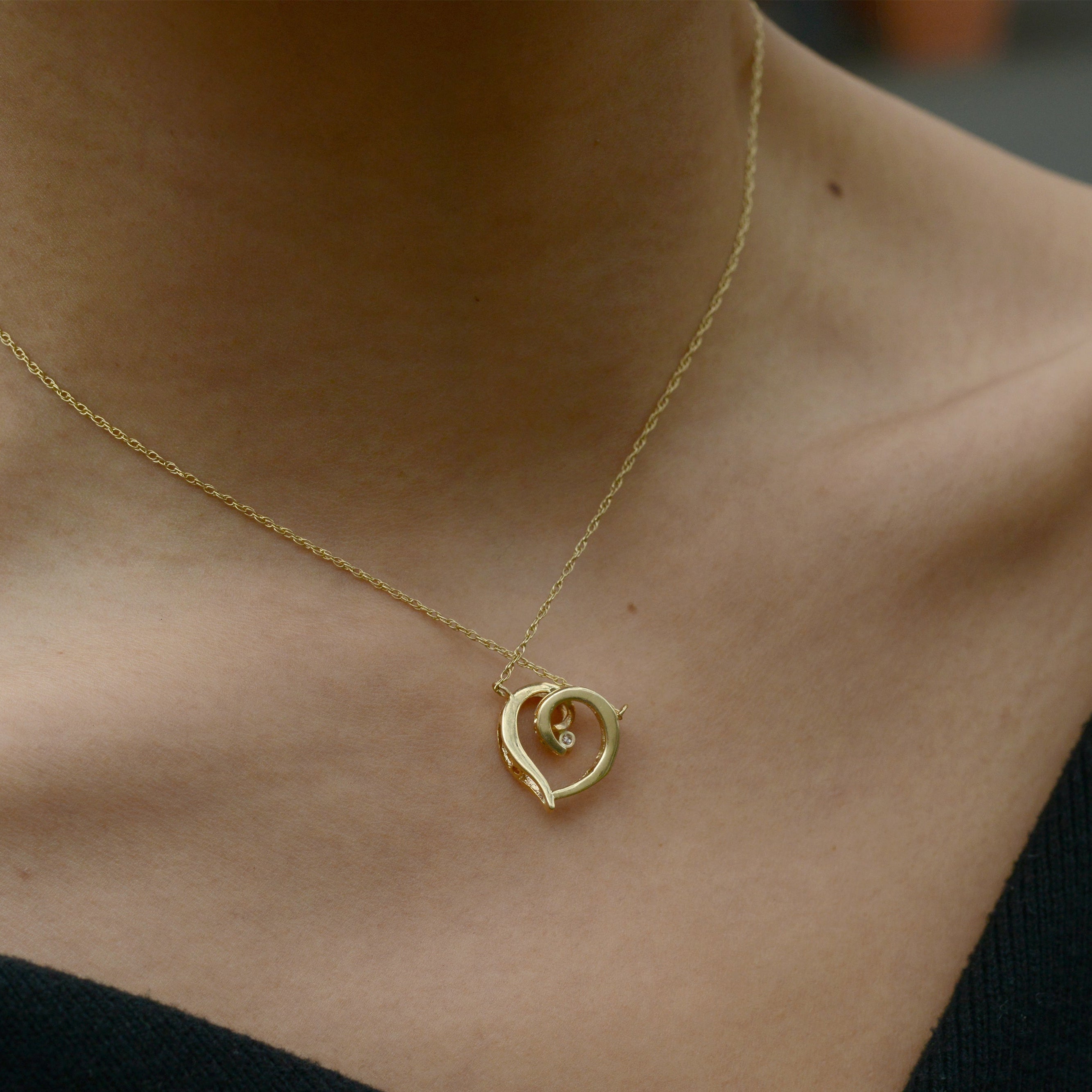 Vintage 14k Yellow Gold Diamond Heart Necklace