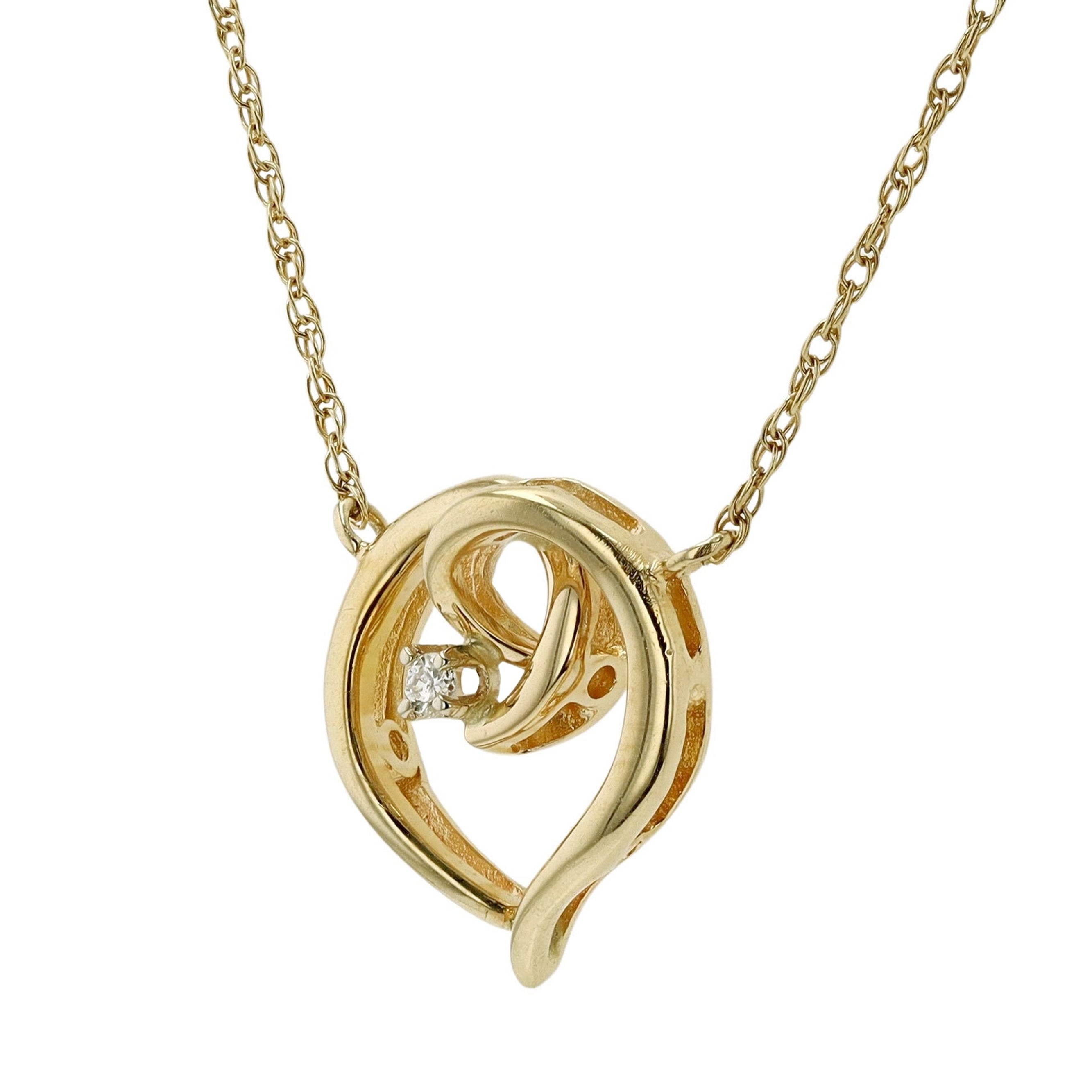 Vintage 14k Yellow Gold Diamond Heart Necklace