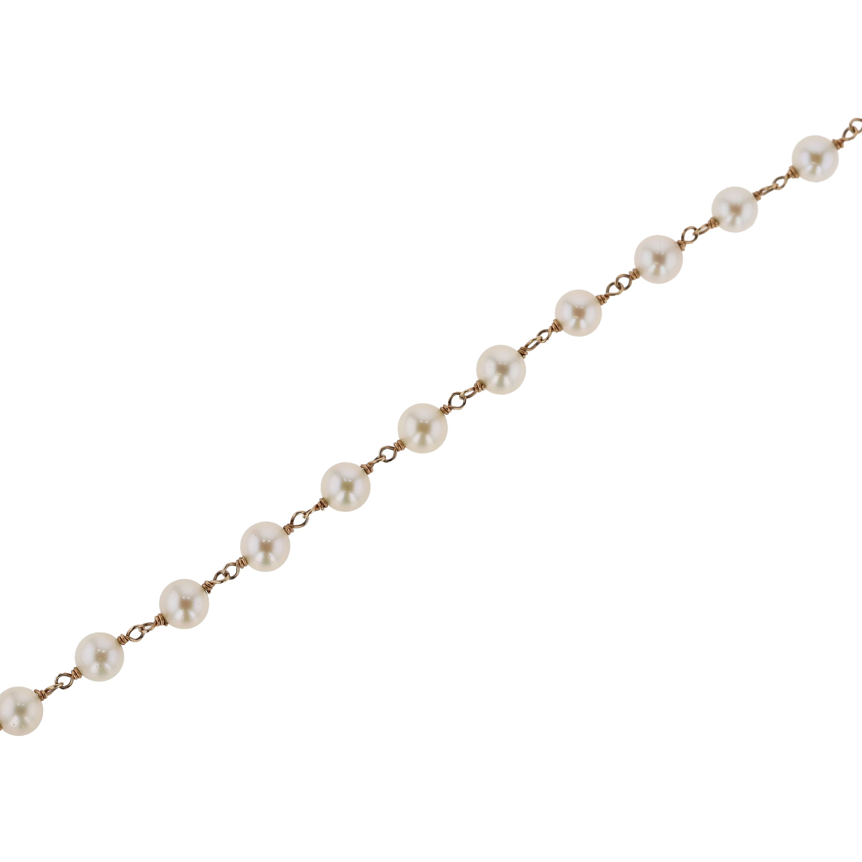 Vintage 14k Yellow Gold Pearl Station Bracelet