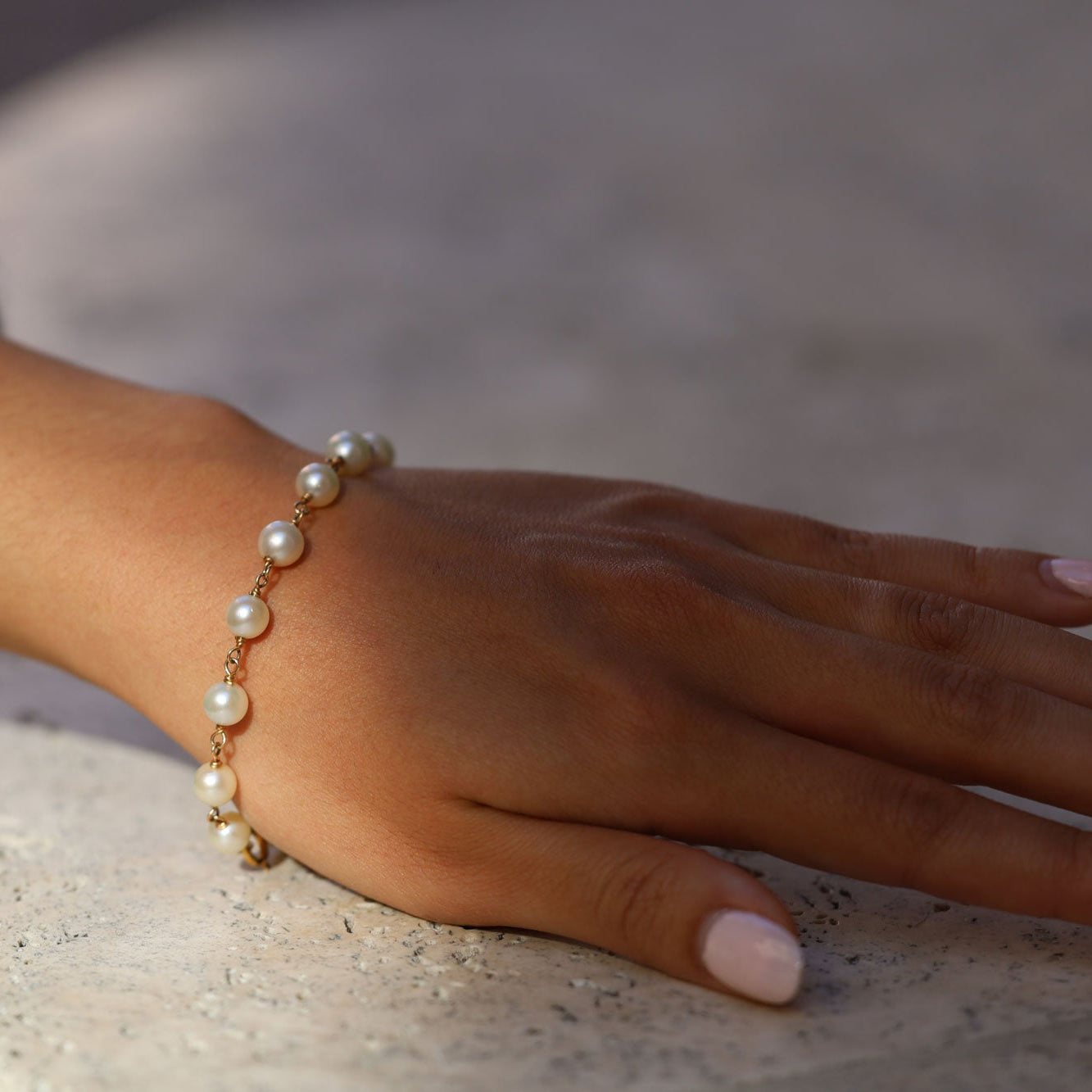 Vintage 14k Yellow Gold Pearl Station Bracelet