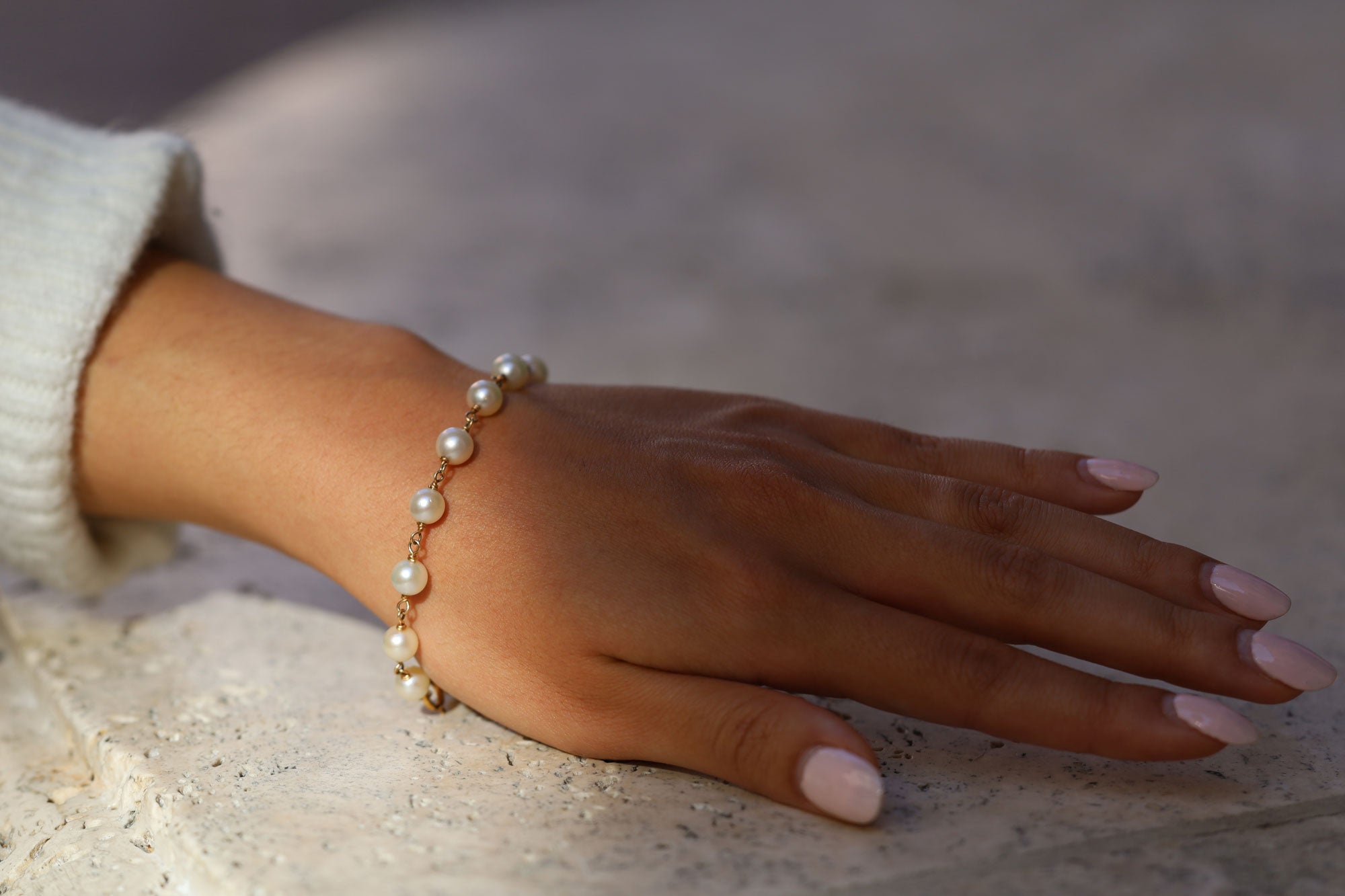 Vintage 14k Yellow Gold Pearl Station Bracelet