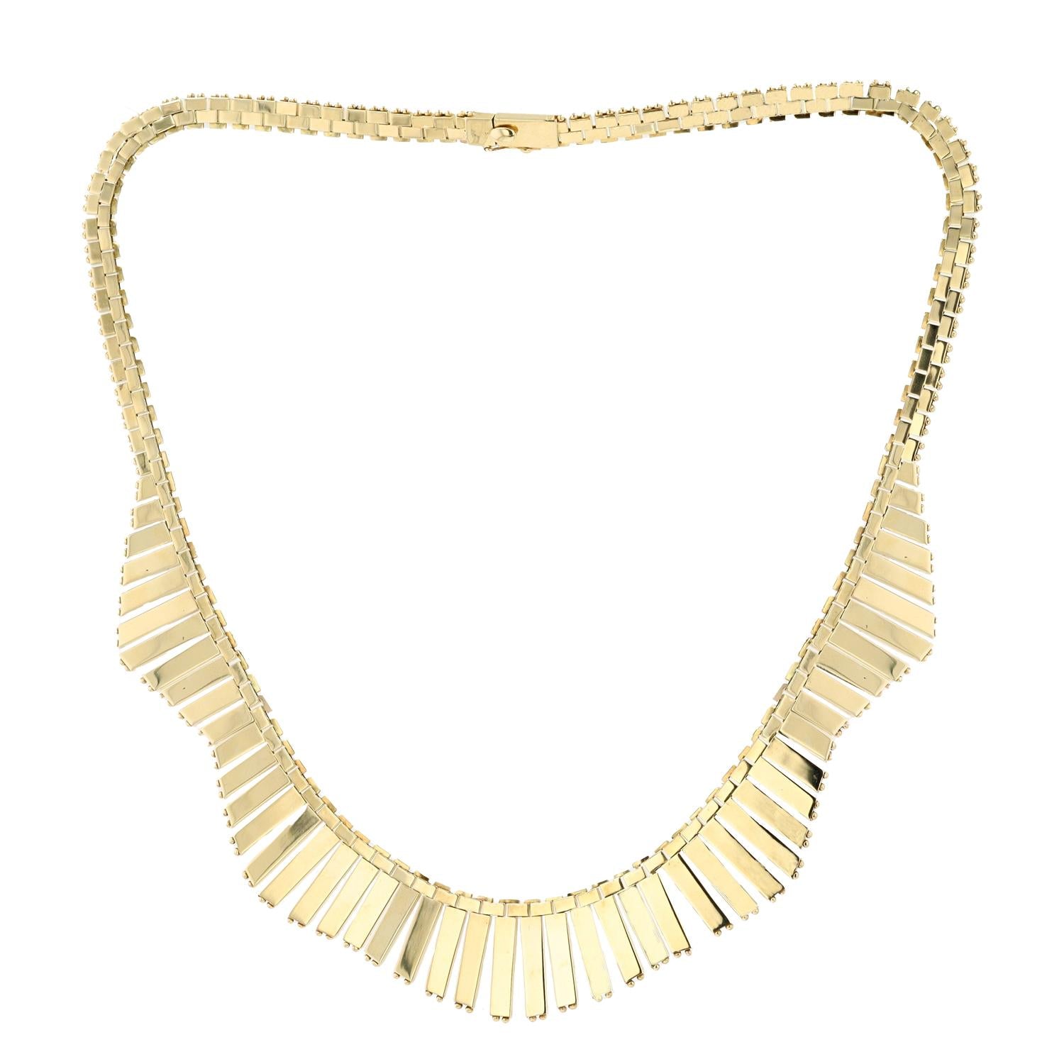 Bold Italian Gold Vintage 18k Fringed Cleopatra Bib Necklace