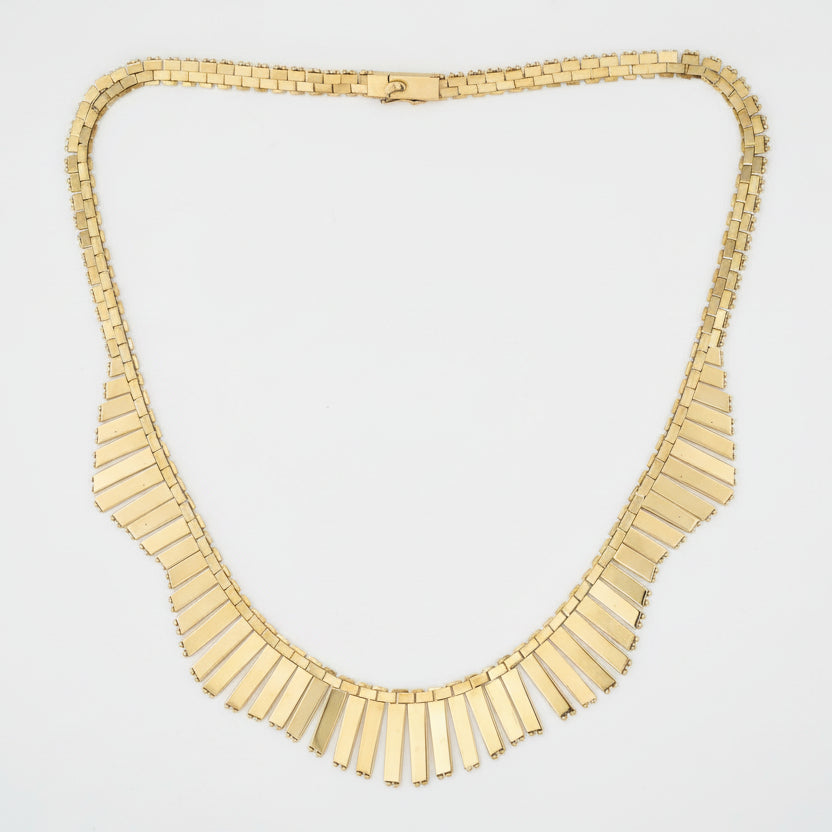 Bold Italian Gold Vintage 18k Fringed Cleopatra Bib Necklace