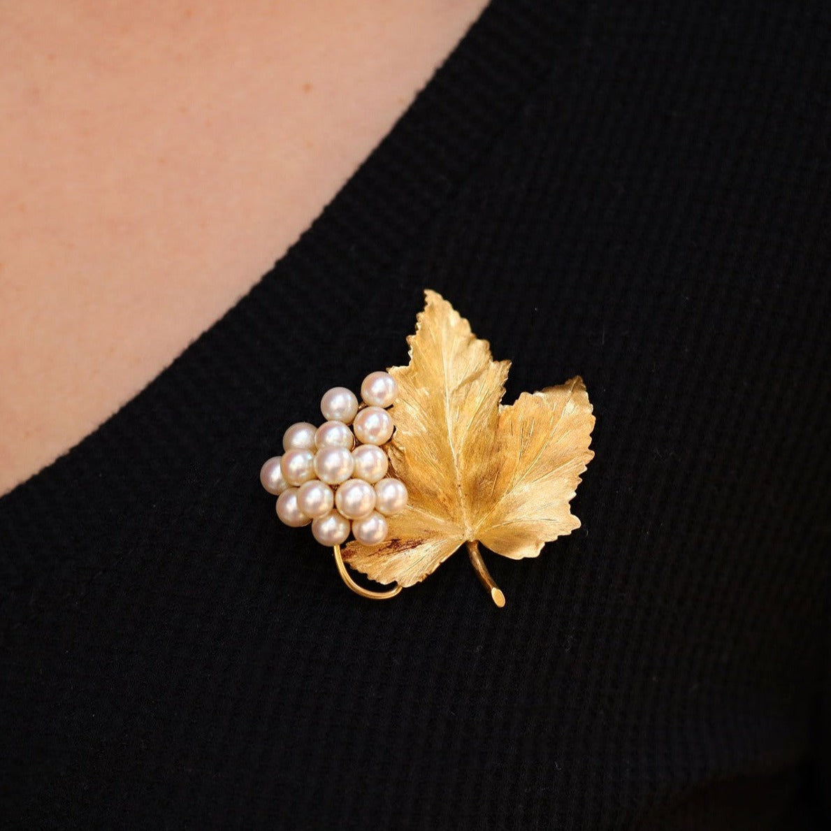 Antique 18k Gold Large Tiffany & Co. Grape Leaf Pearl Brooch