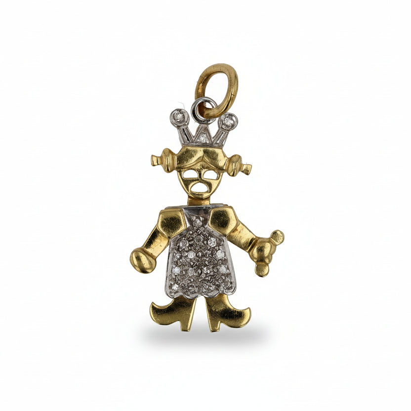 Vintage 18K Pavé Diamond Queen Charm Pendant