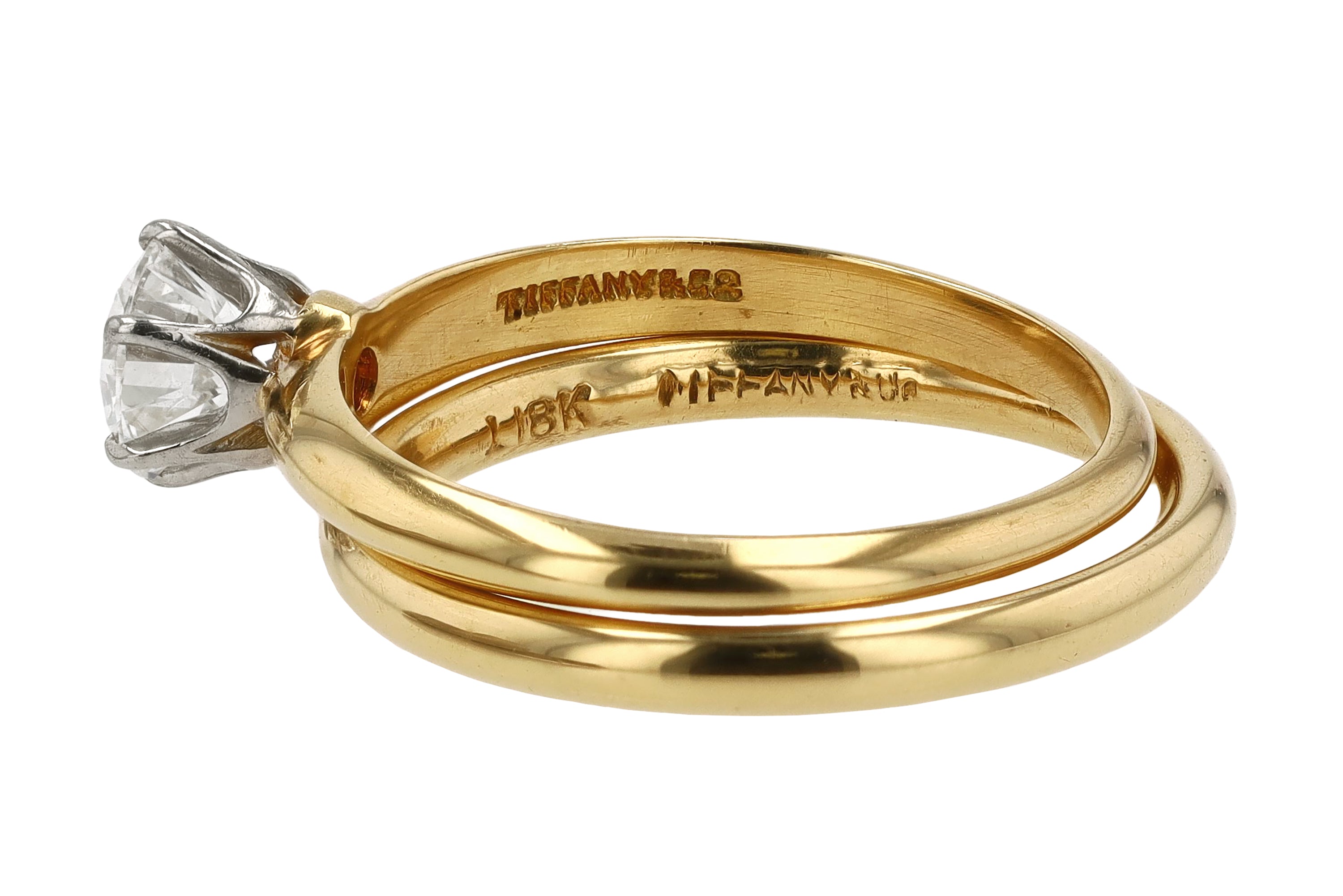 Vintage 18K Yellow Gold Tiffany & Co. Solitaire Diamond Wedding Set