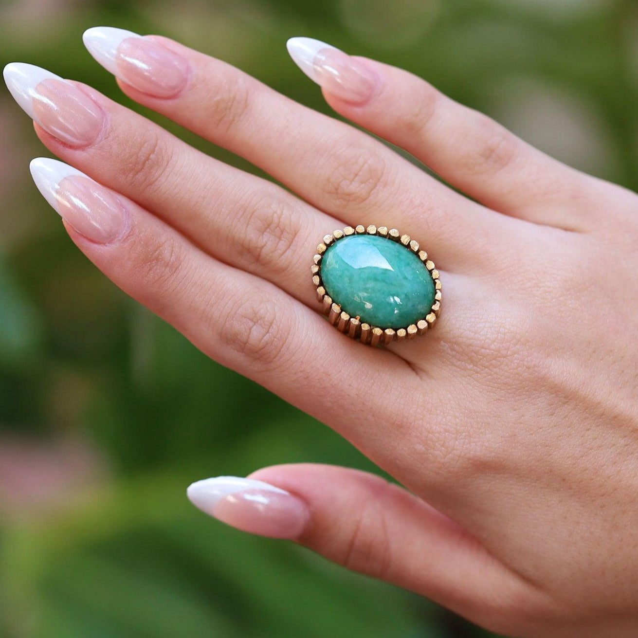 Vintage 1960s 15 Carat Jadeite Modernist Cocktail Ring