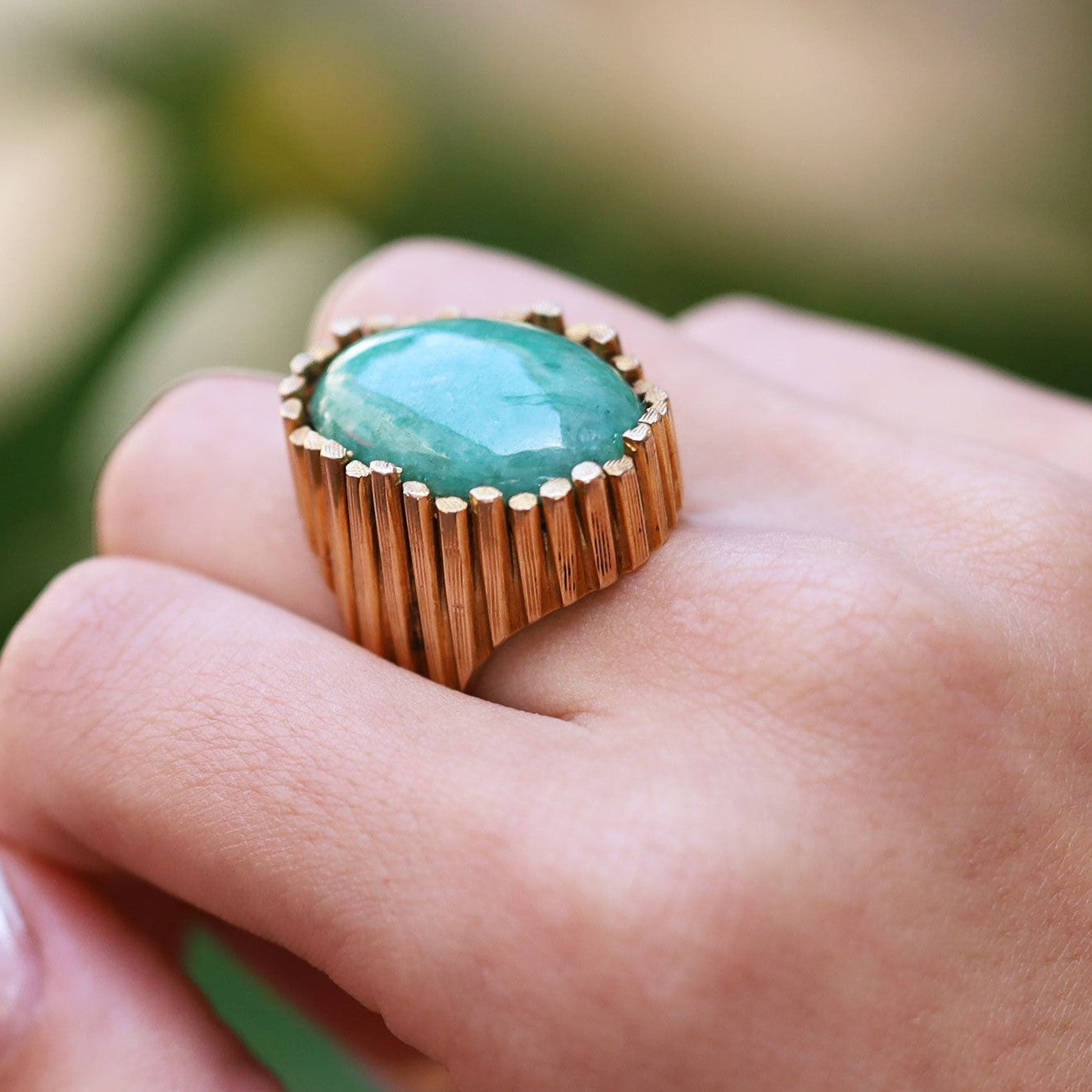 Vintage 1960s 15 Carat Jadeite Modernist Cocktail Ring