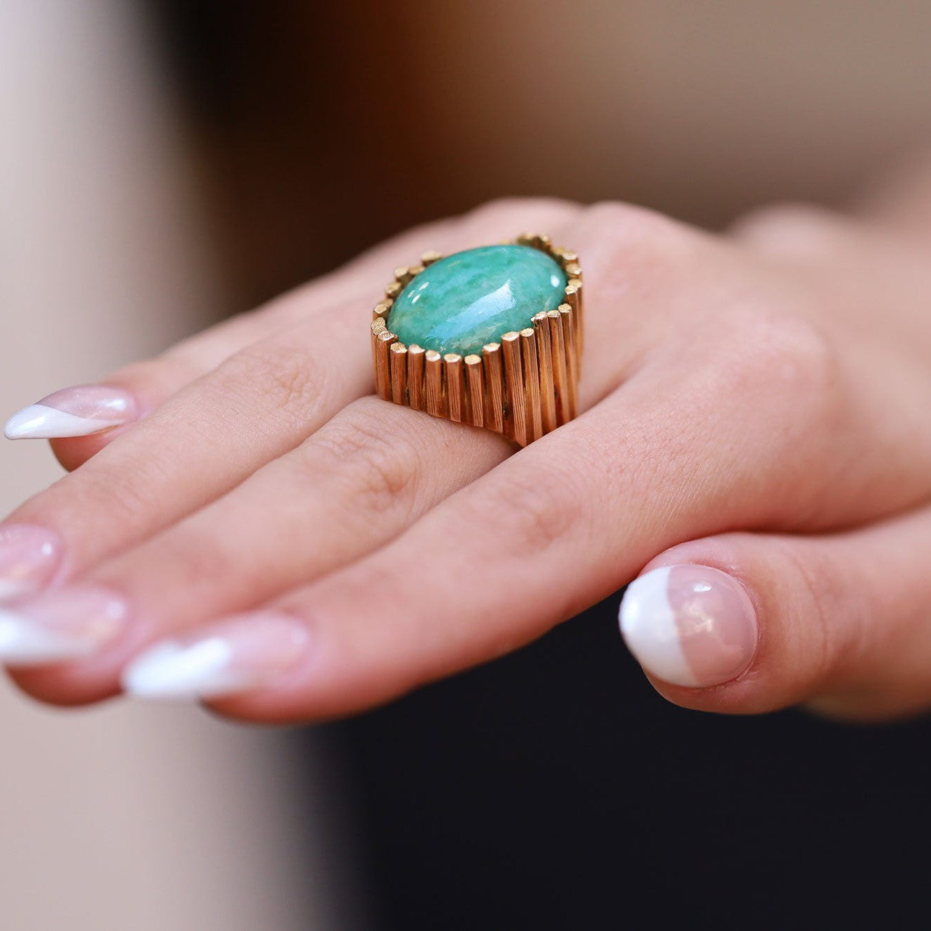 Vintage 1960s 15 Carat Jadeite Modernist Cocktail Ring