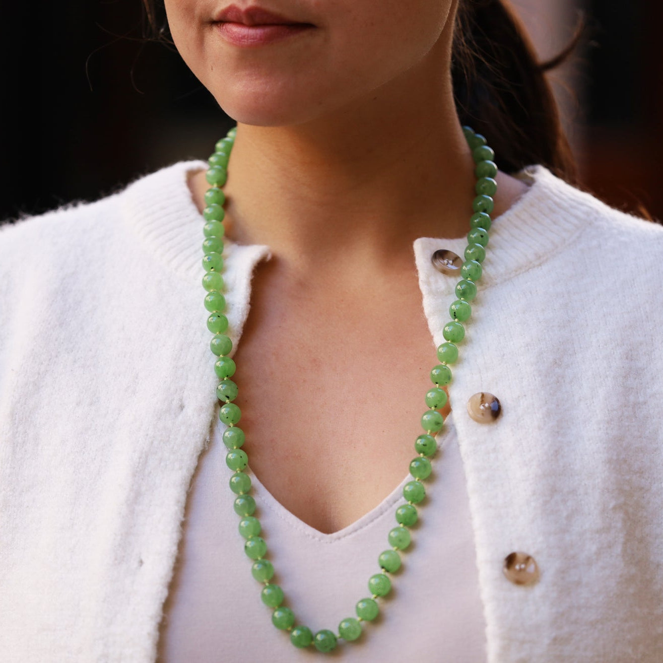 Vintage 1960s Gump's Untreated Siberian Jade Bead Necklace