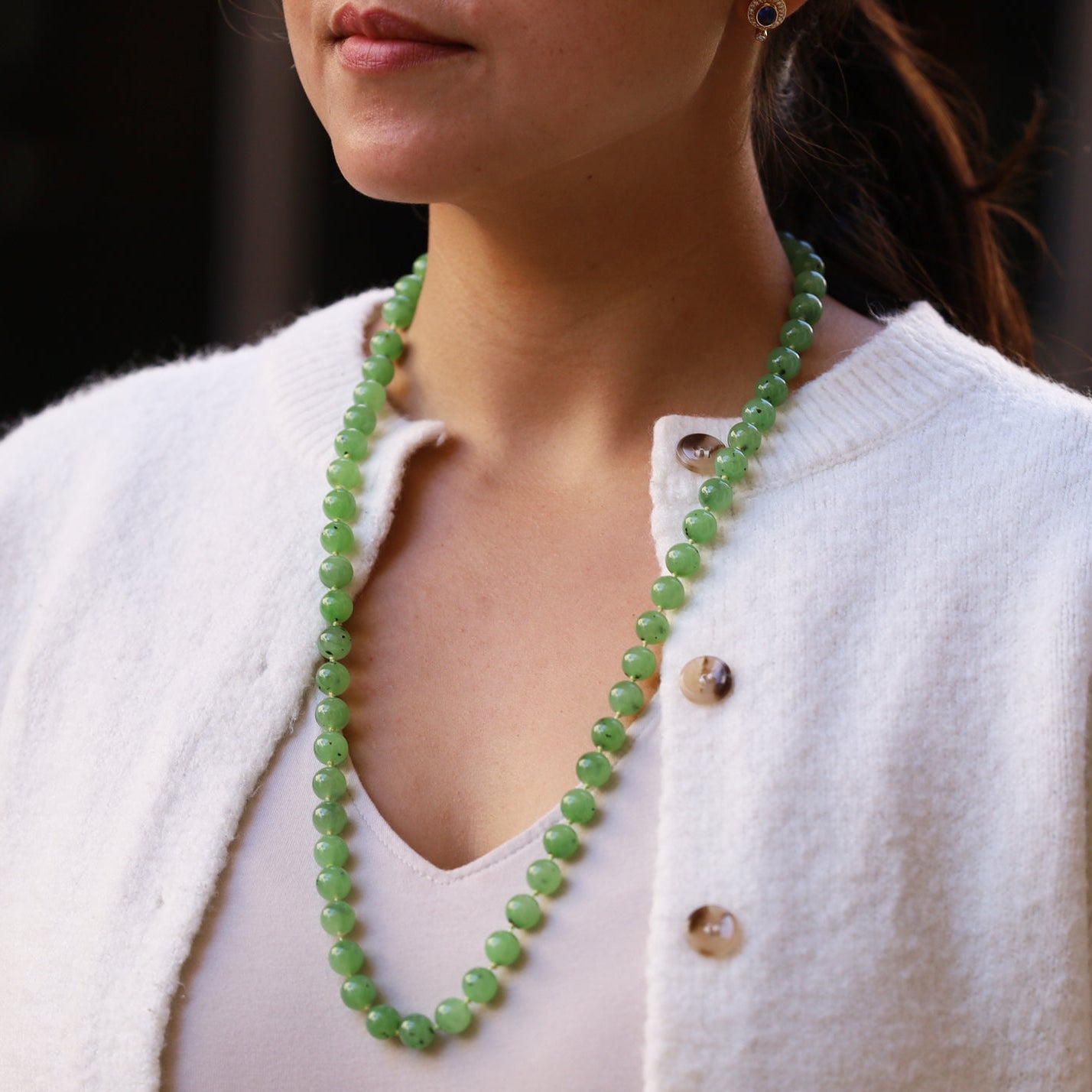 Vintage 1960s Gump's Untreated Siberian Jade Bead Necklace