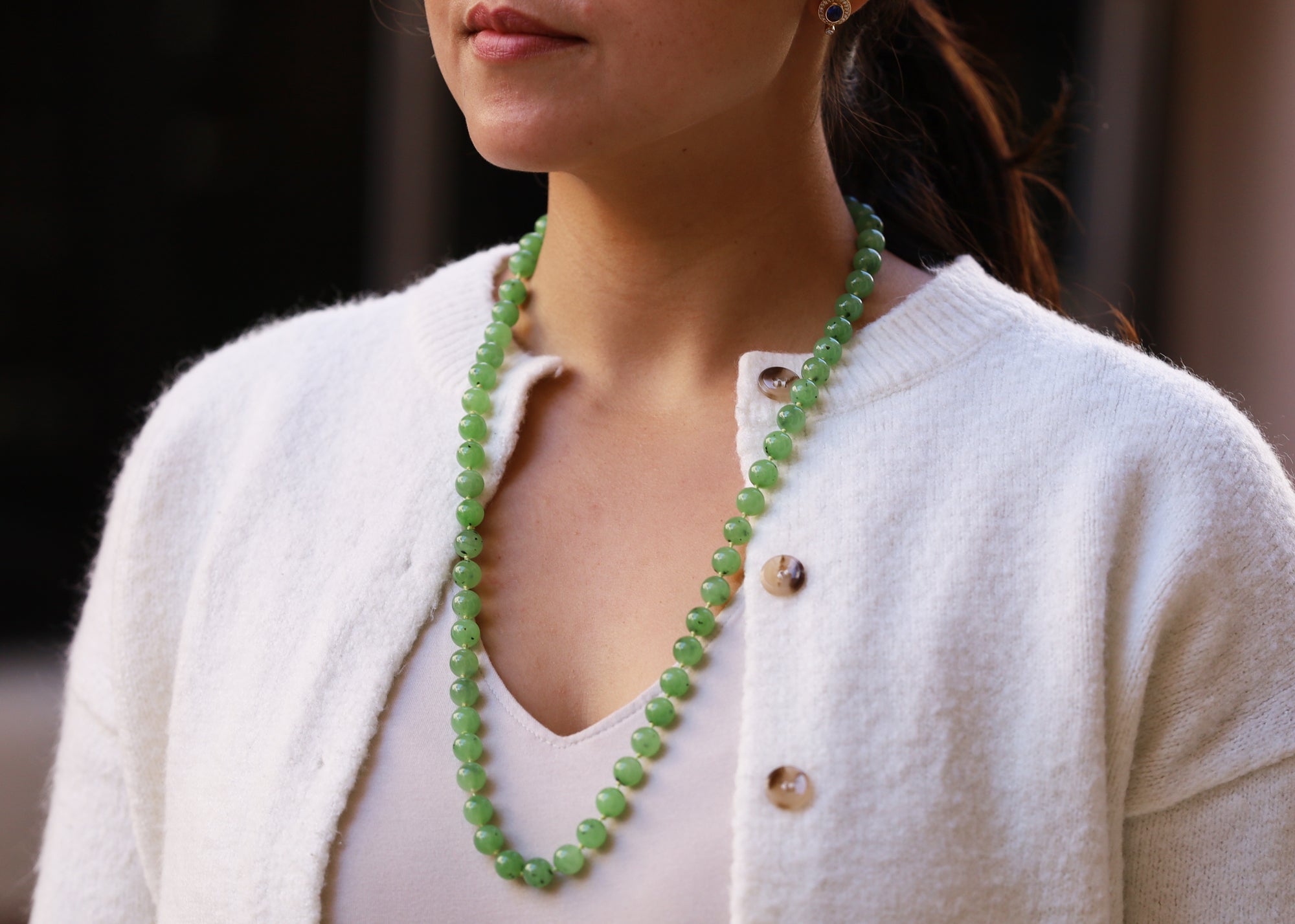 Vintage 1960s Gump's Untreated Siberian Jade Bead Necklace