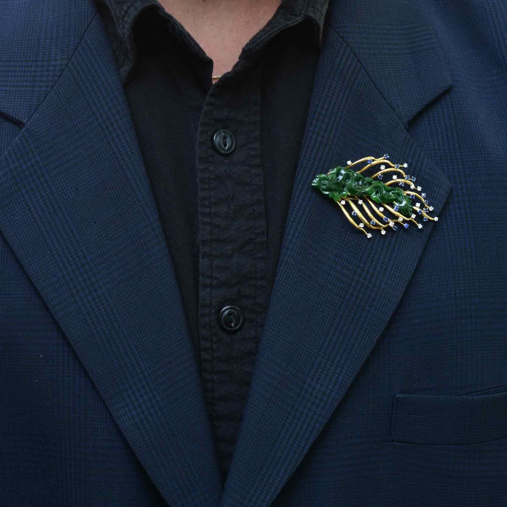 Vintage 1960s Imperial Jade Dragon Brooch Pin