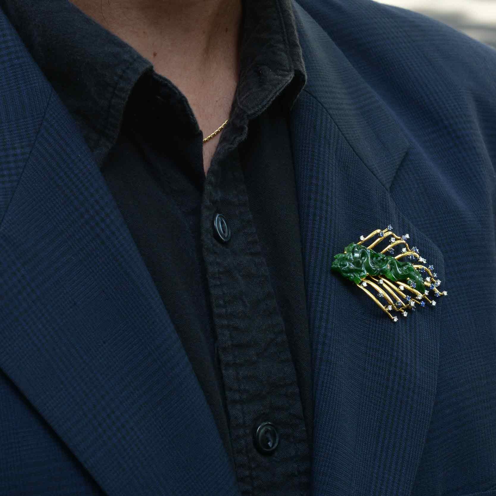 Vintage 1960s Imperial Jade Dragon Brooch Pin