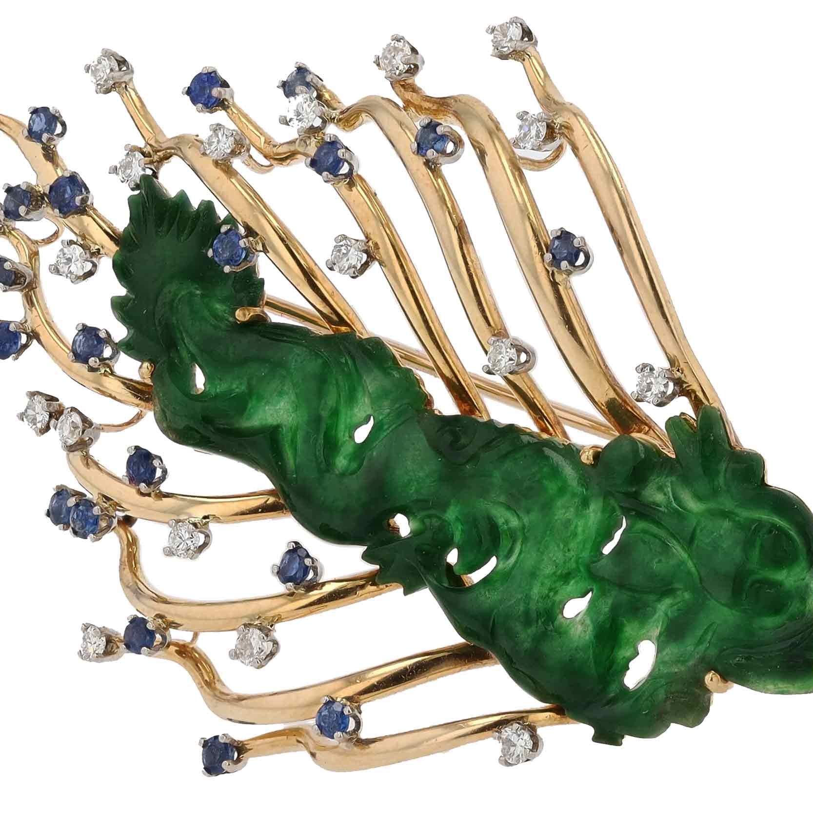 Vintage 1960s Imperial Jade Dragon Brooch Pin