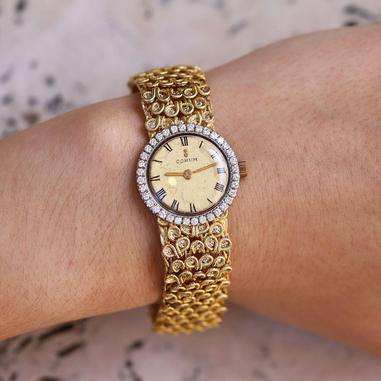 Vintage 1970's Corum 18k Gold Ladies Diamond Cocktail Watch