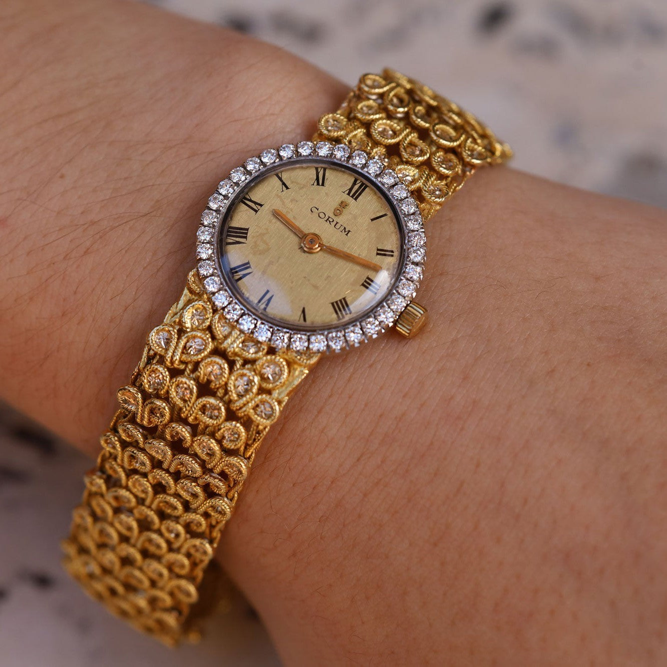 Vintage 1970's Corum 18k Gold Ladies Diamond Cocktail Watch