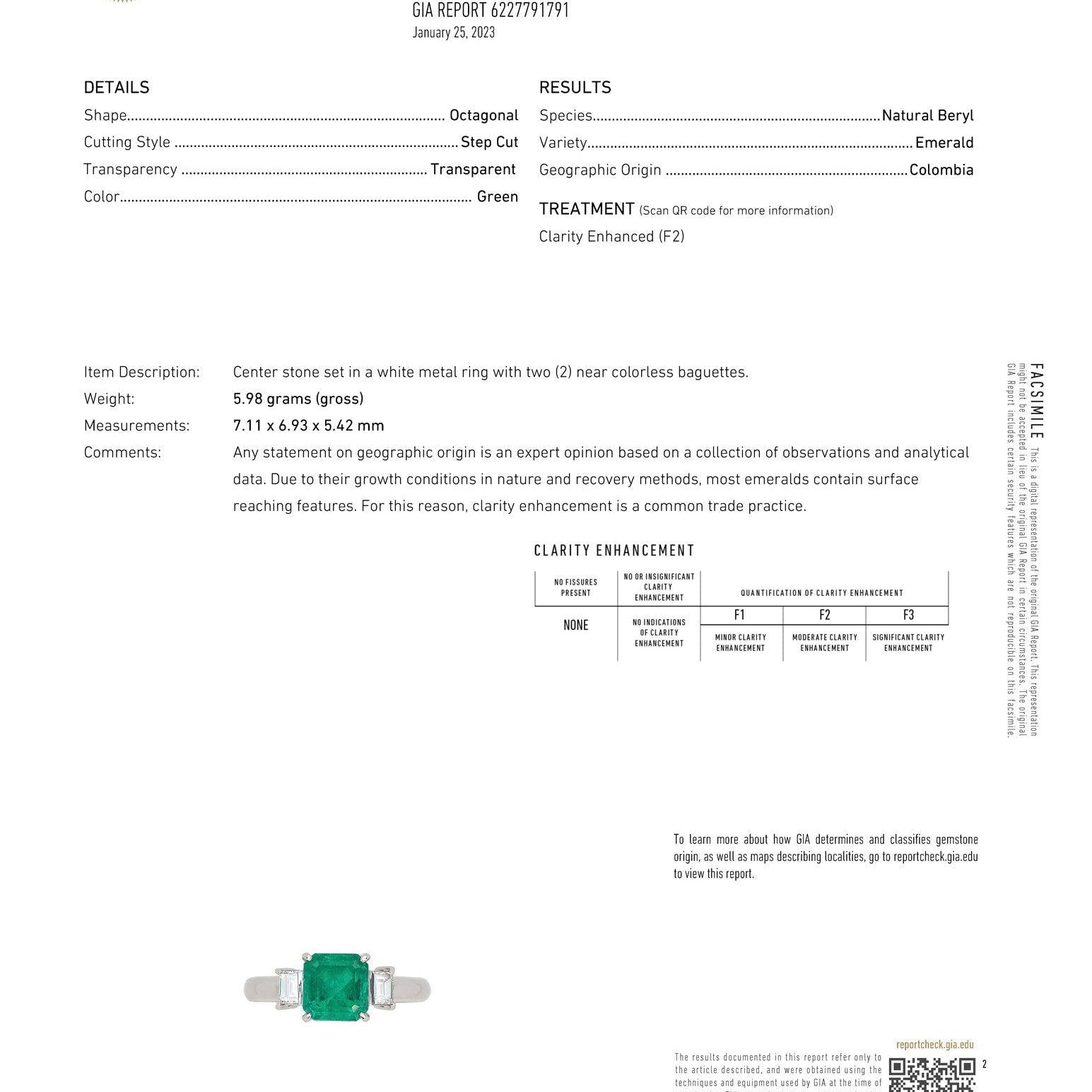 Vintage 1970s Estate GIA Certified Colombian 1.69 Carat Emerald & Diamond Ring