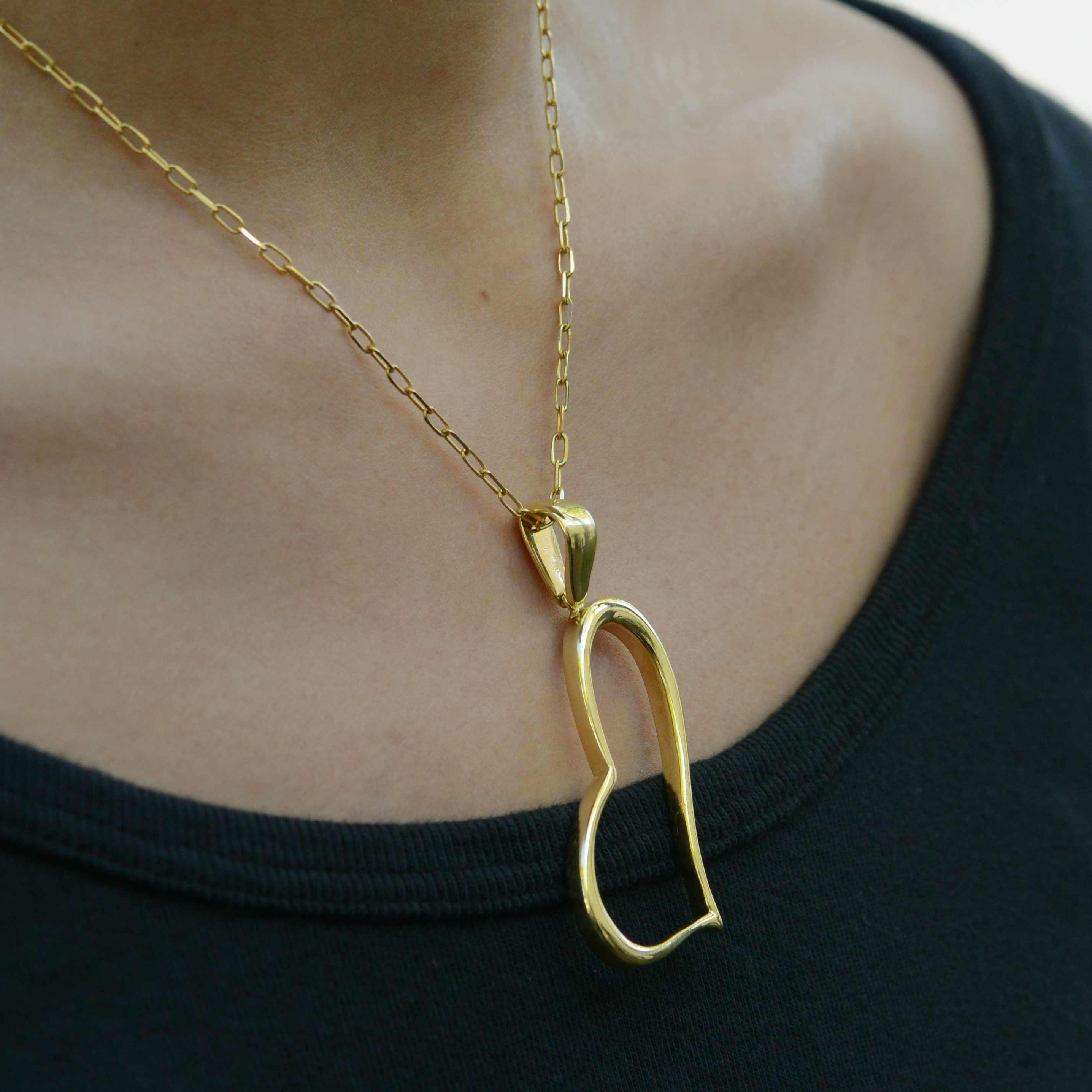 Vintage 1980s 18k Yellow Gold Giant Abstract Heart Pendant