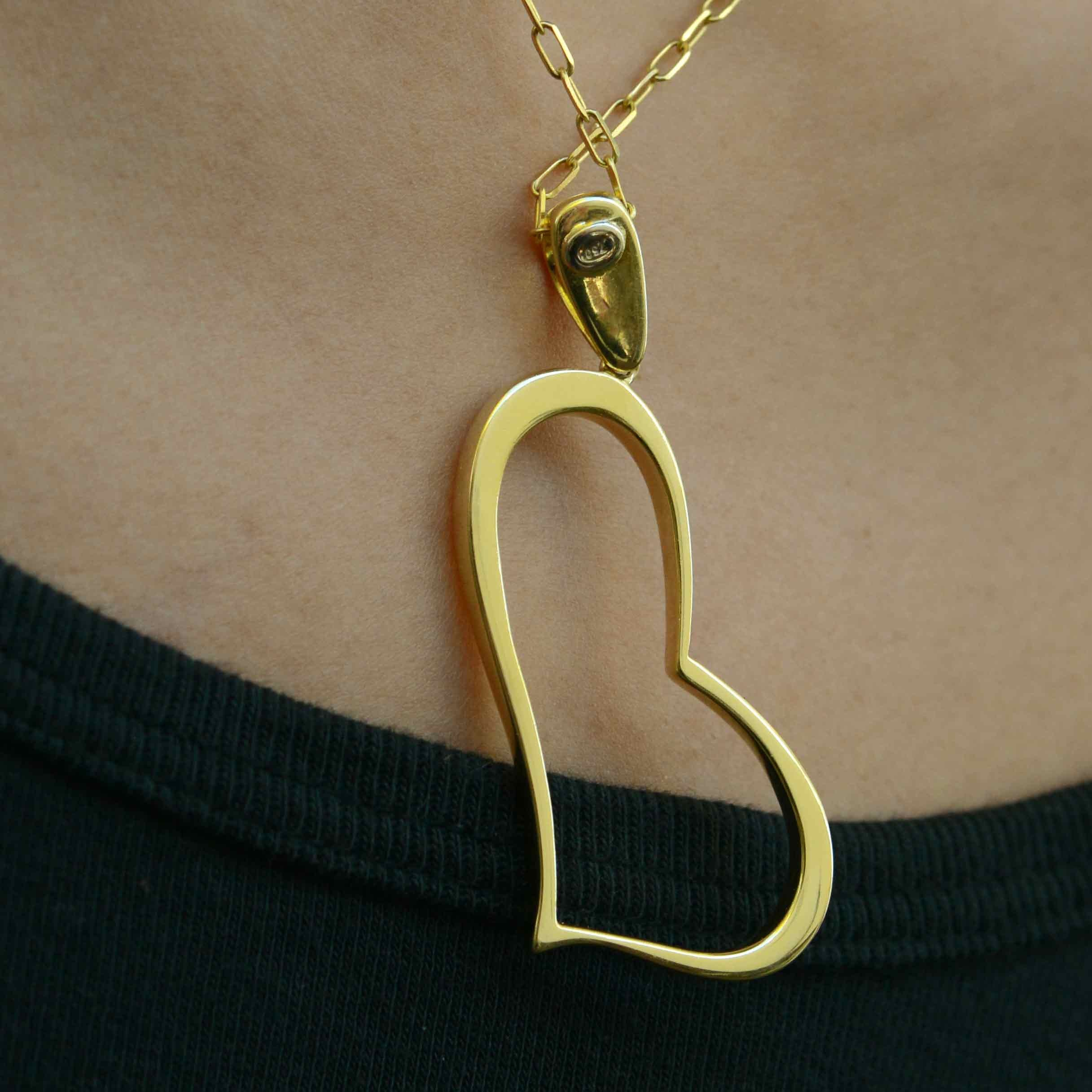 Vintage 1980s 18k Yellow Gold Giant Abstract Heart Pendant