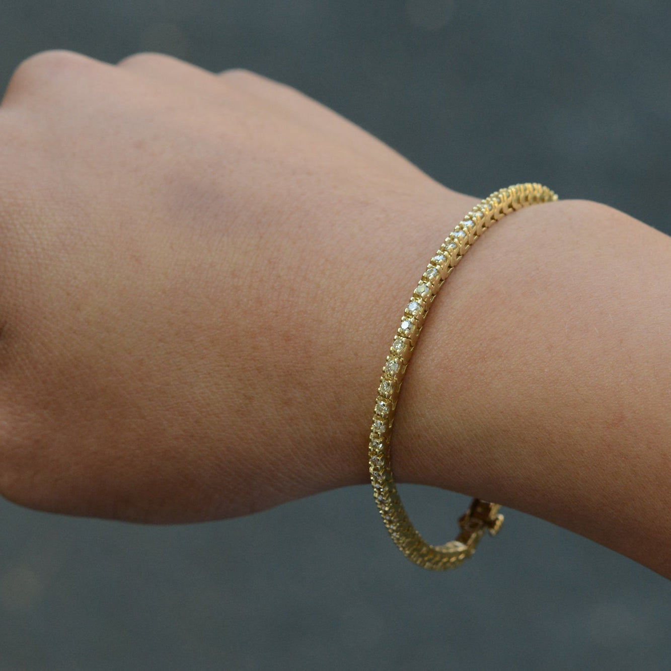 Vintage 1980s Yellow Gold Diamond Tennis Bracelet