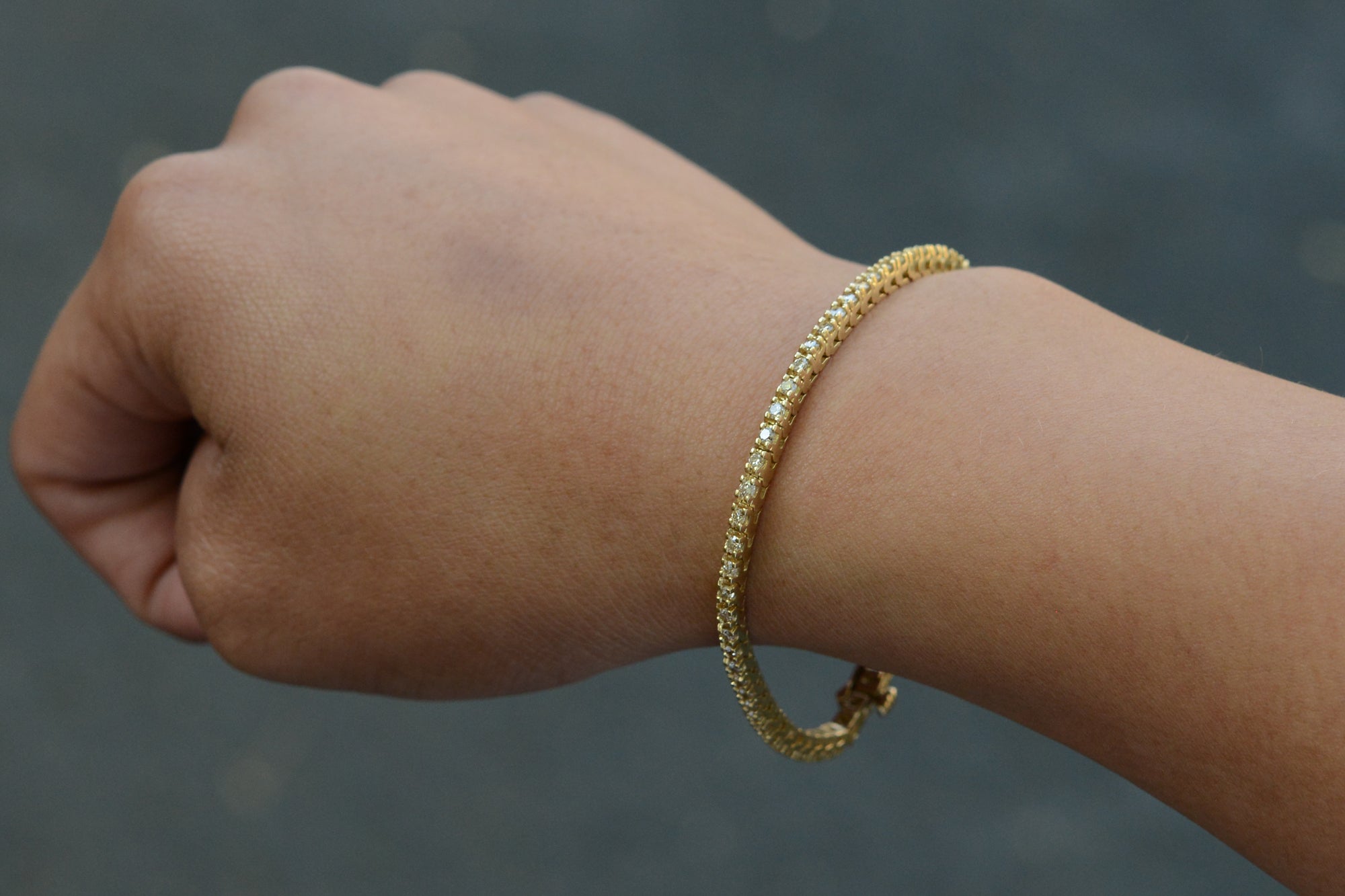 Vintage 1980s Yellow Gold Diamond Tennis Bracelet