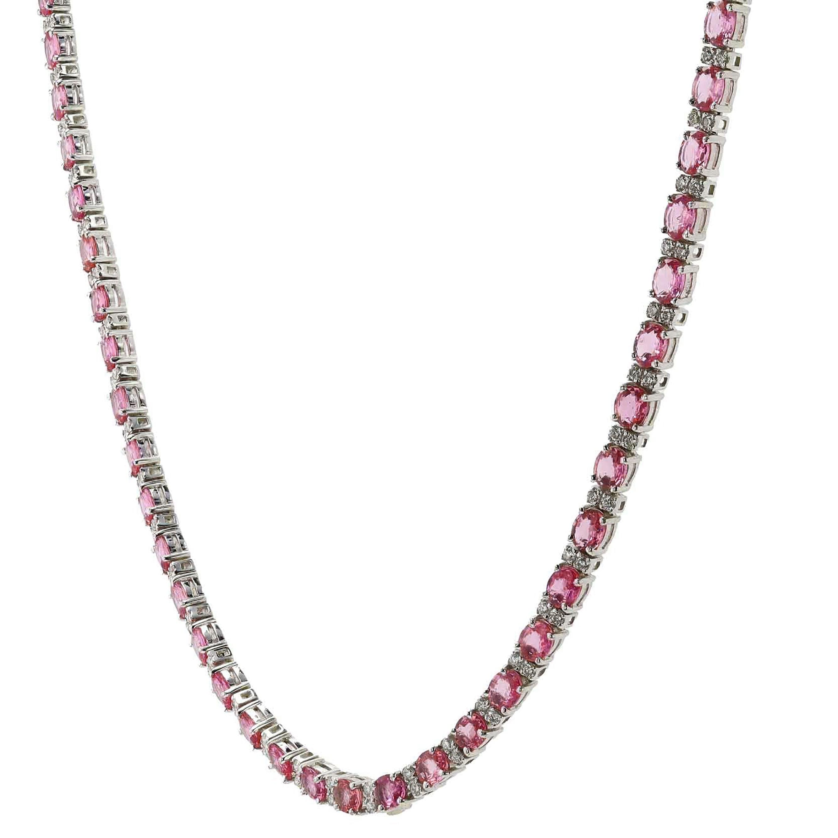 Vintage 1990s Estate 23 Carats Pink Sapphire and Diamond Riviera Necklace