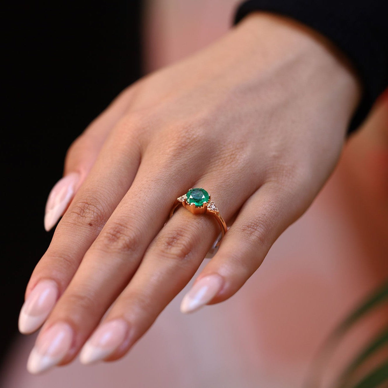 Vintage 1.35 Carat Round Emerald And Yellow Gold Trilogy Engagement Ring